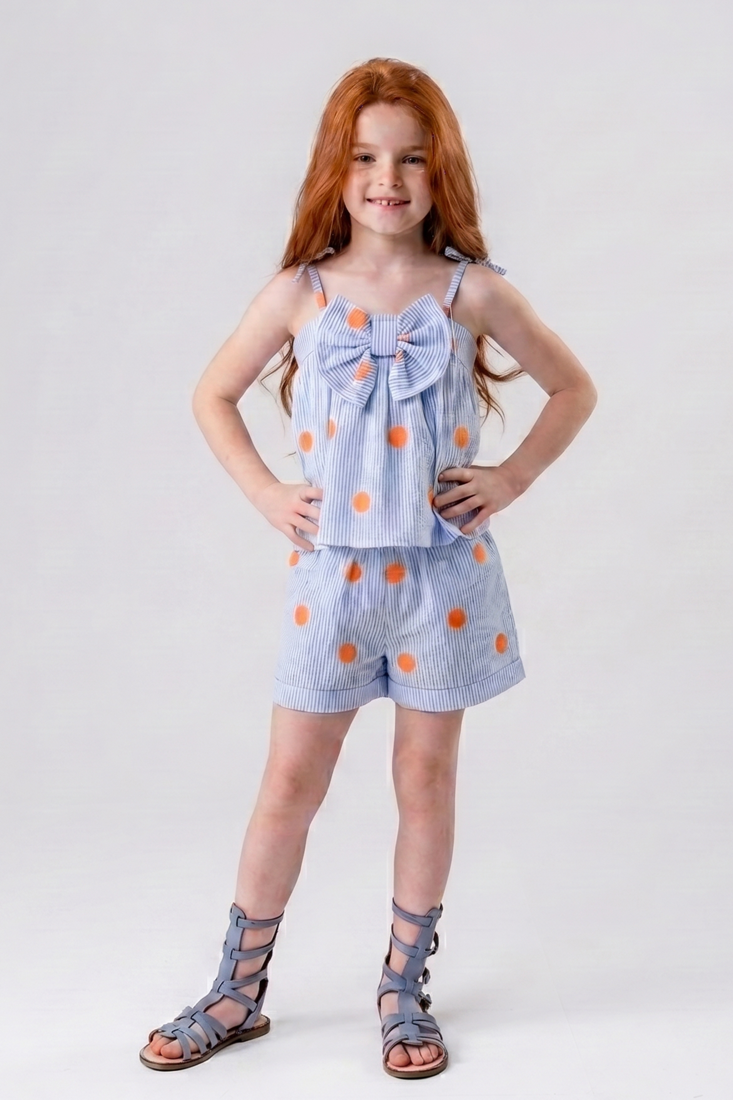 Kids' Two-Piece Pinstripe Bow Top & Shorts Set