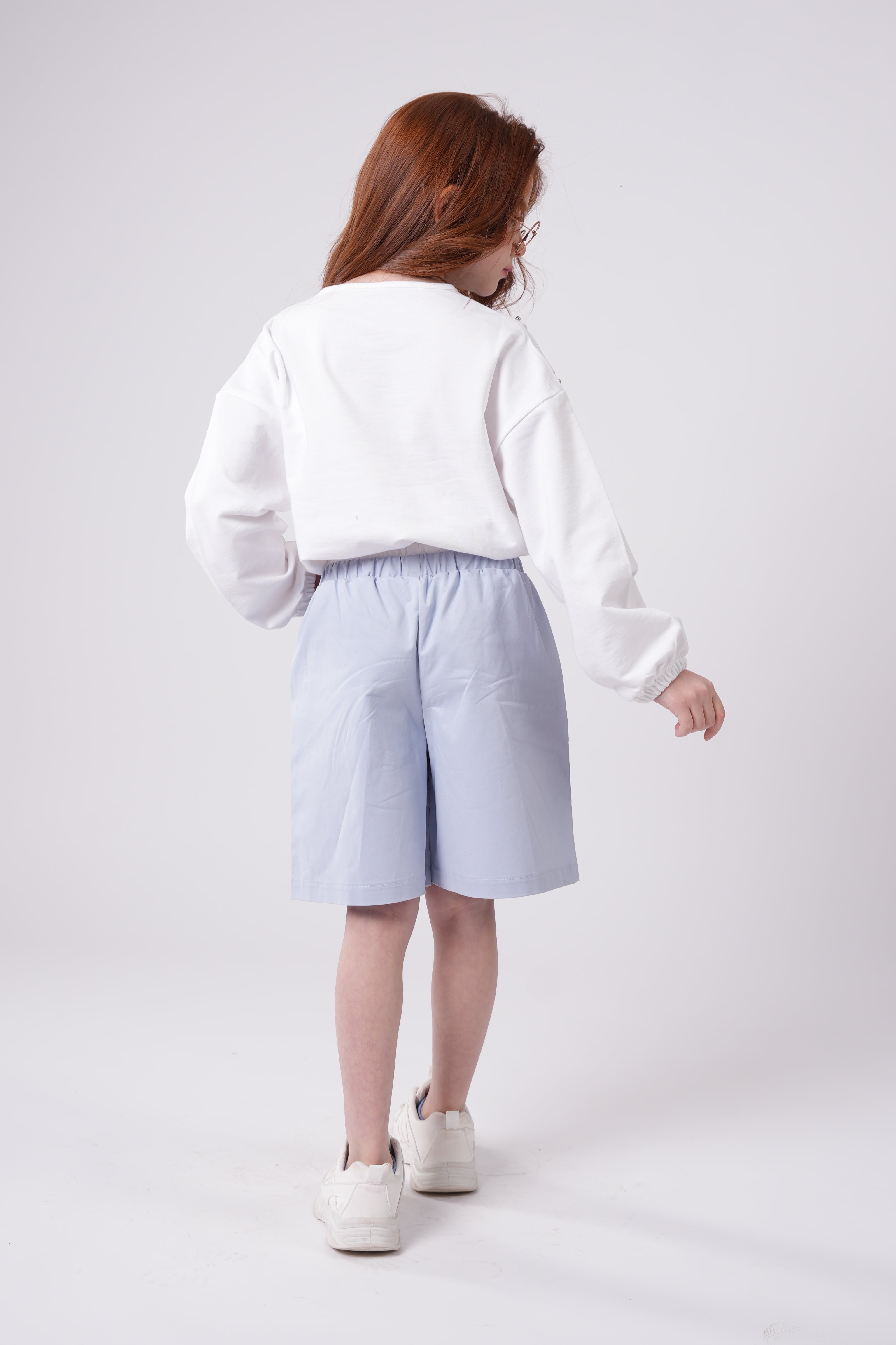 Girls’ Peach Cold-Shoulder Sweatshirt with Studded Detail