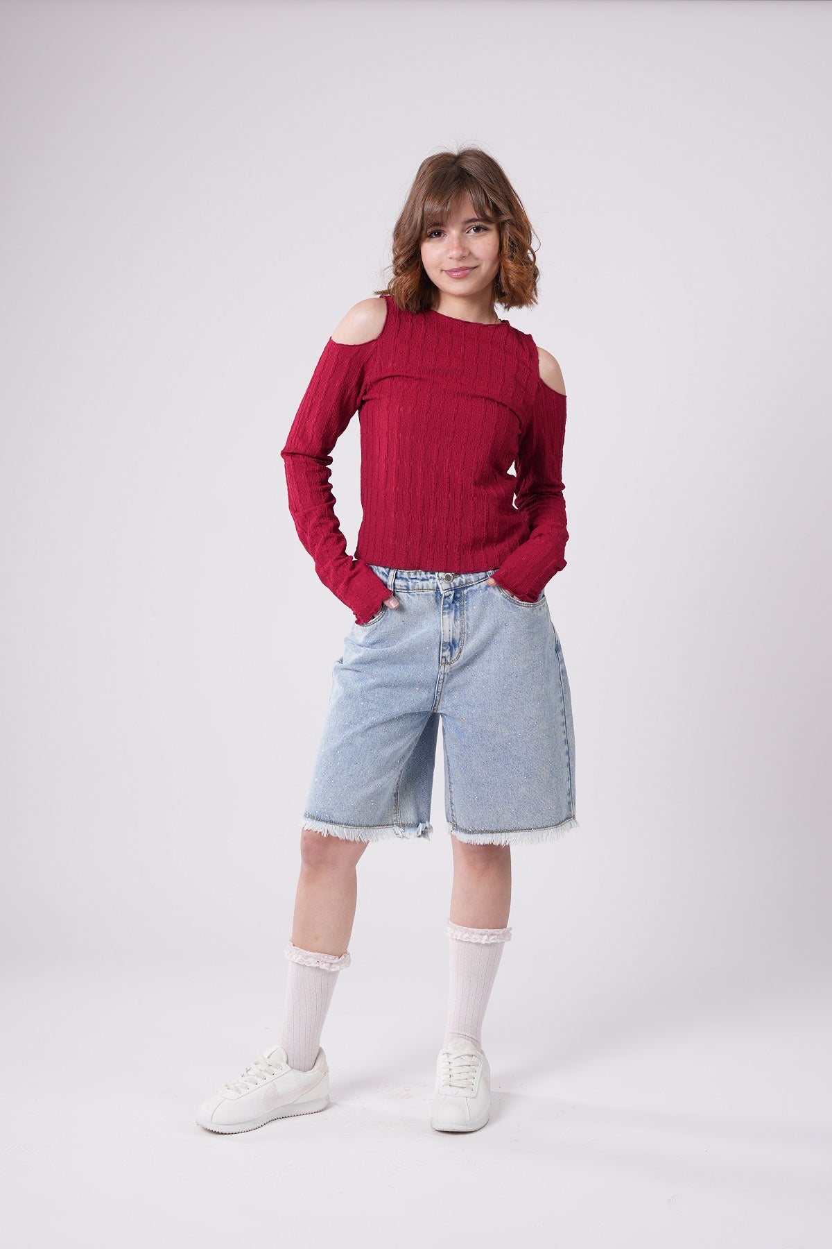 Girls’ Distressed Light-Wash Denim Shorts