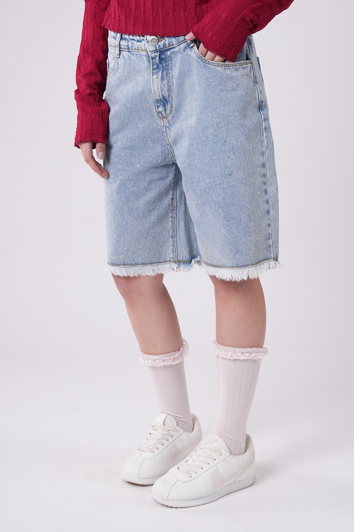 Girls’ Distressed Light-Wash Denim Shorts