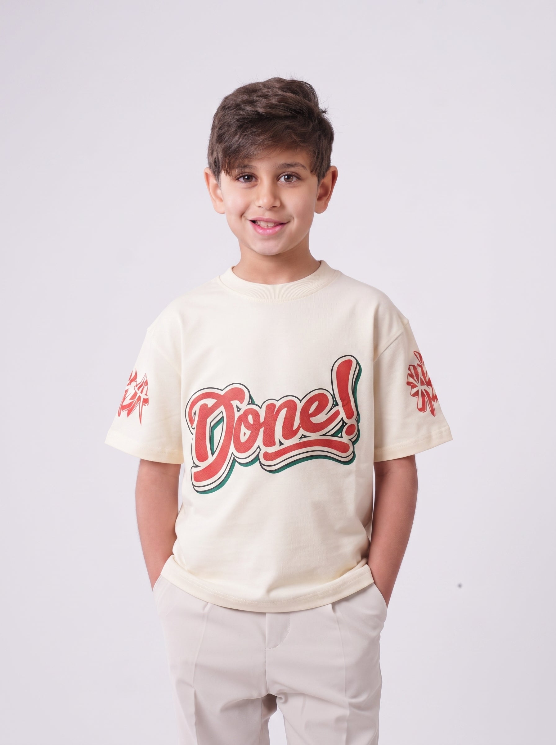 Boys' Casual  Crewneck T-Shirt with Sleeve Art