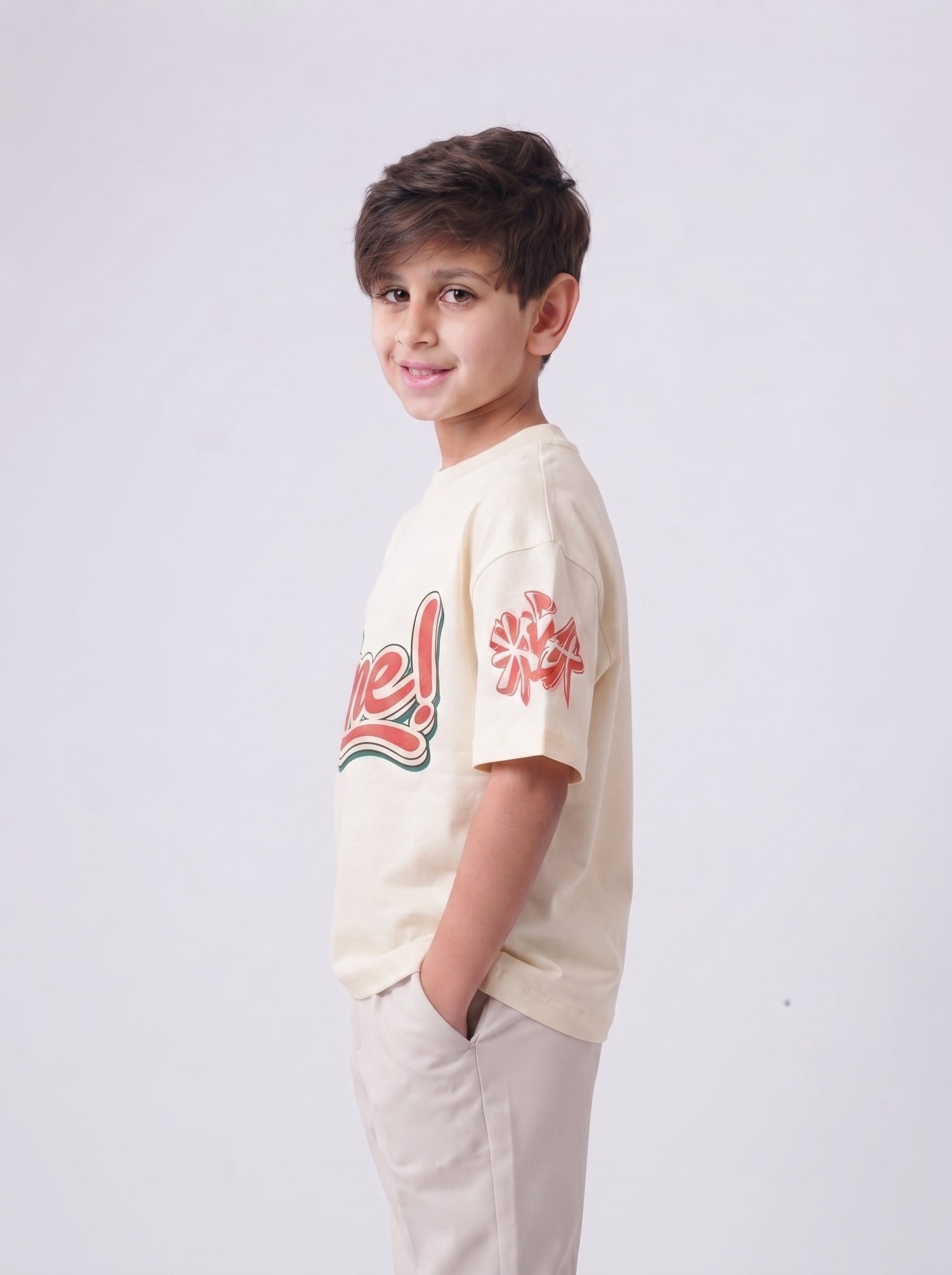 Boys' Casual  Crewneck T-Shirt with Sleeve Art
