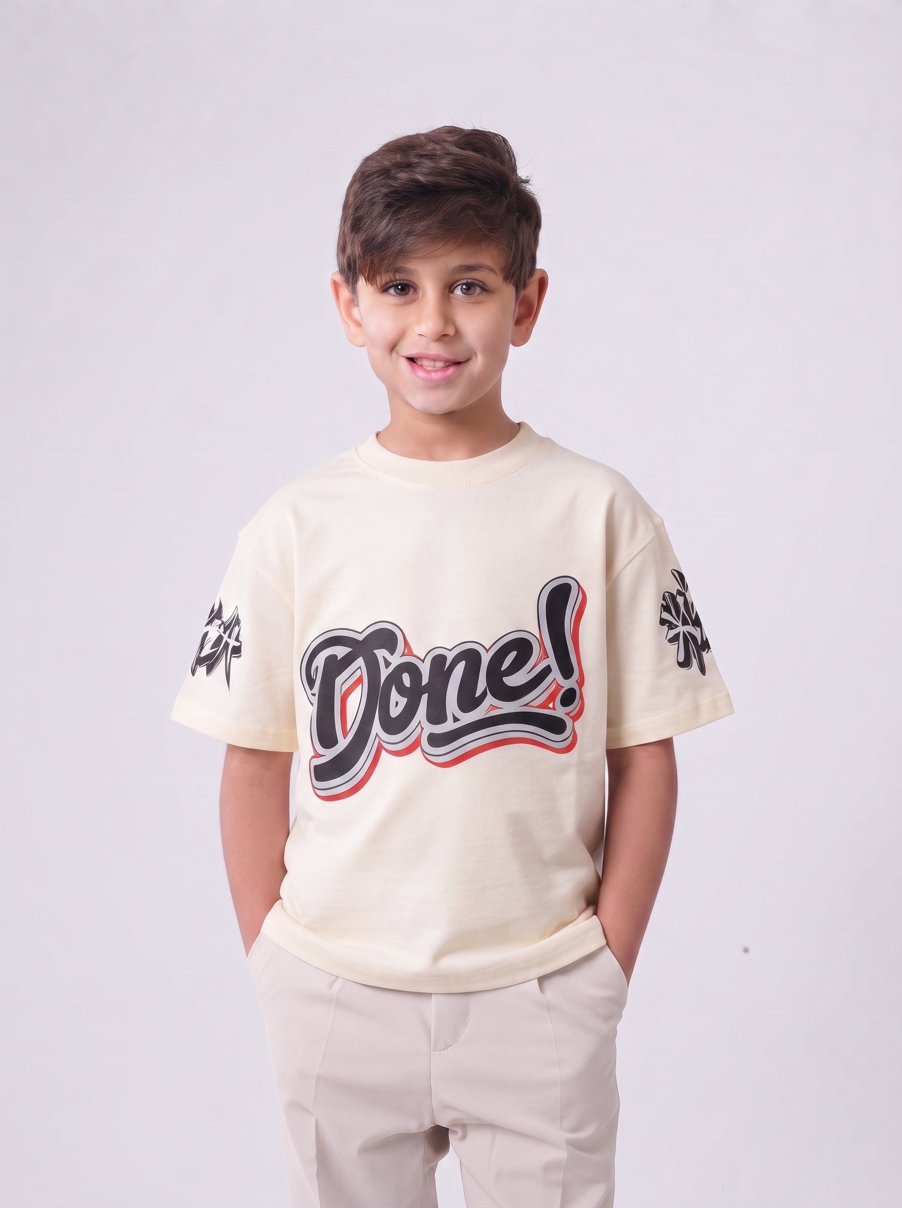 Boys' Casual  Crewneck T-Shirt with Sleeve Art