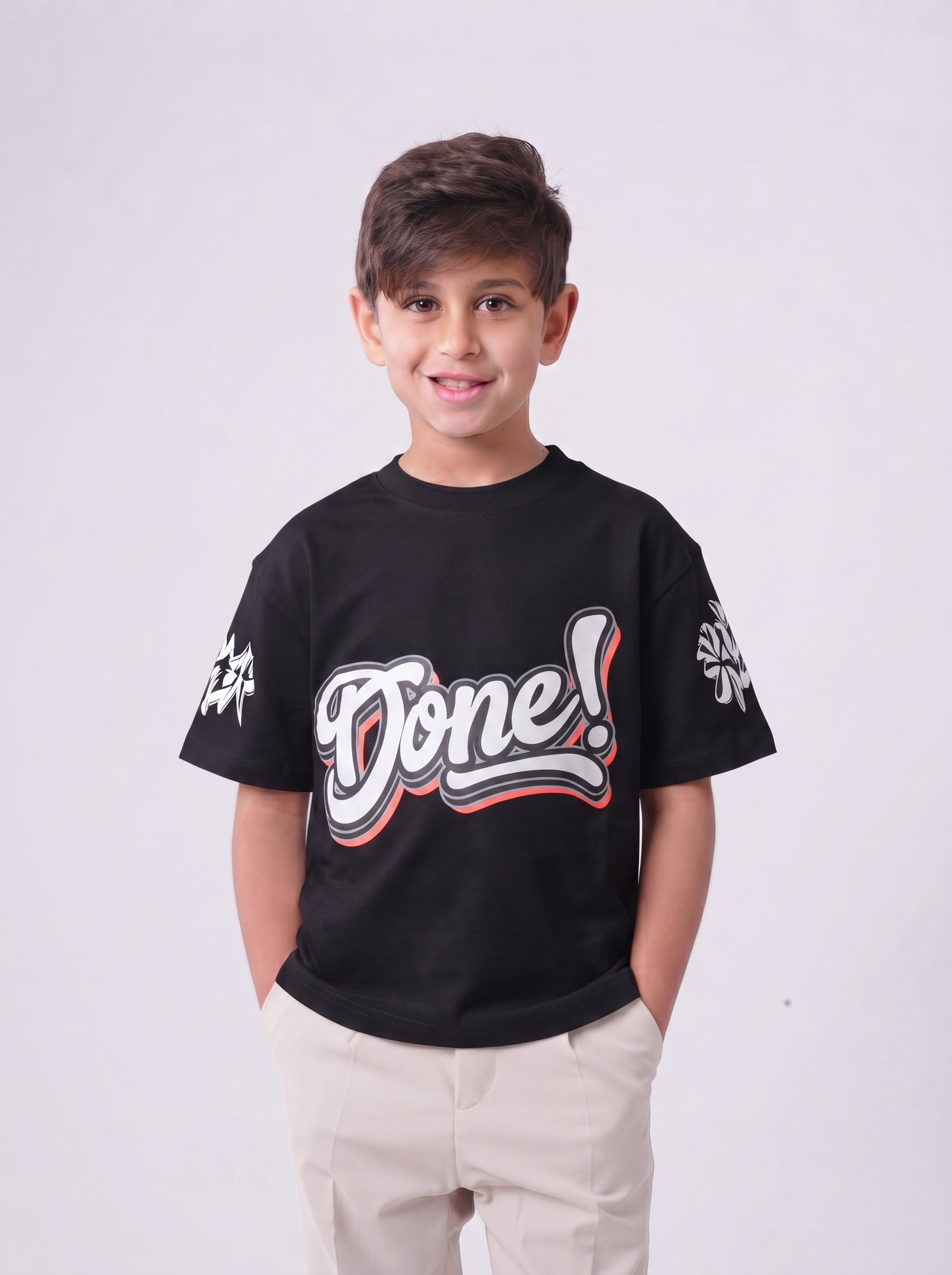 Boys' Casual  Crewneck T-Shirt with Sleeve Art