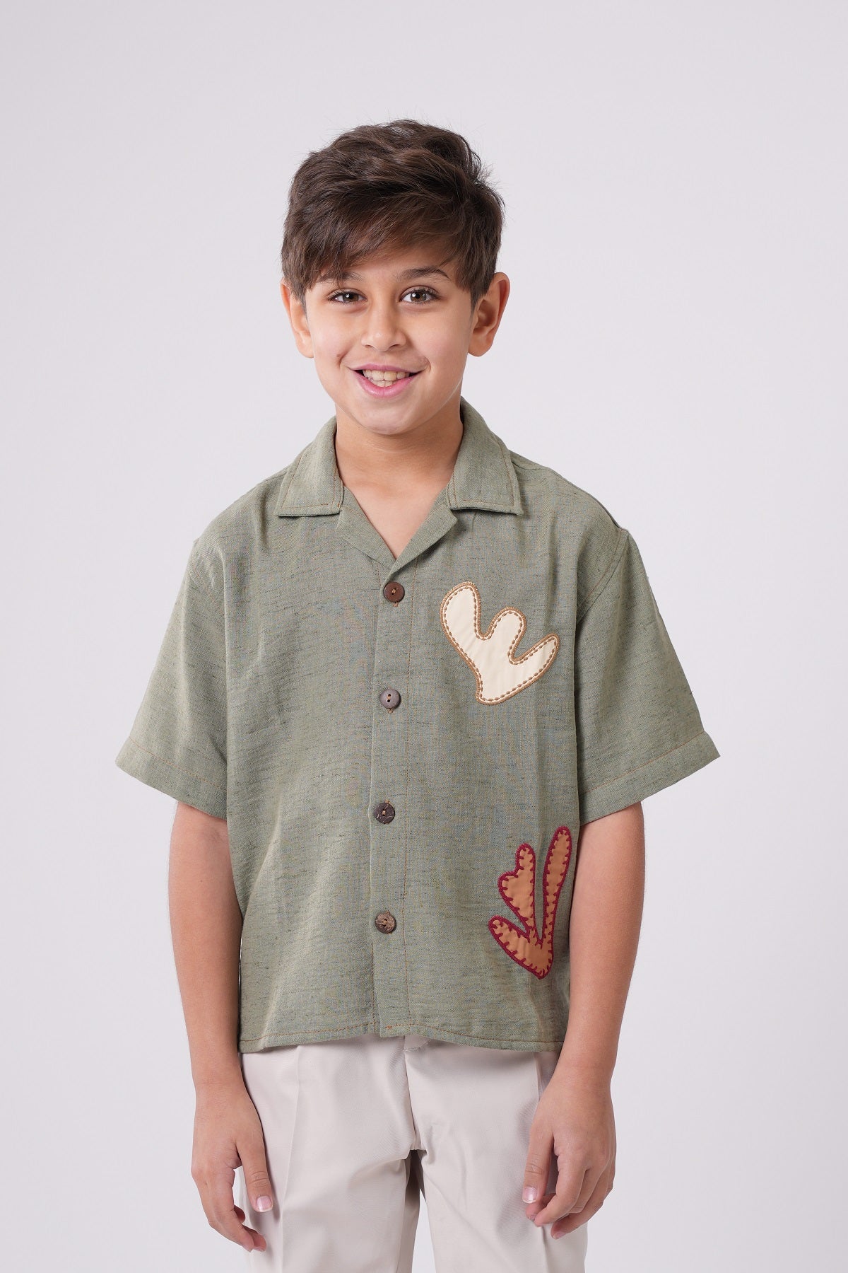 Boys’ Short Sleeve Button-Down with Appliqué