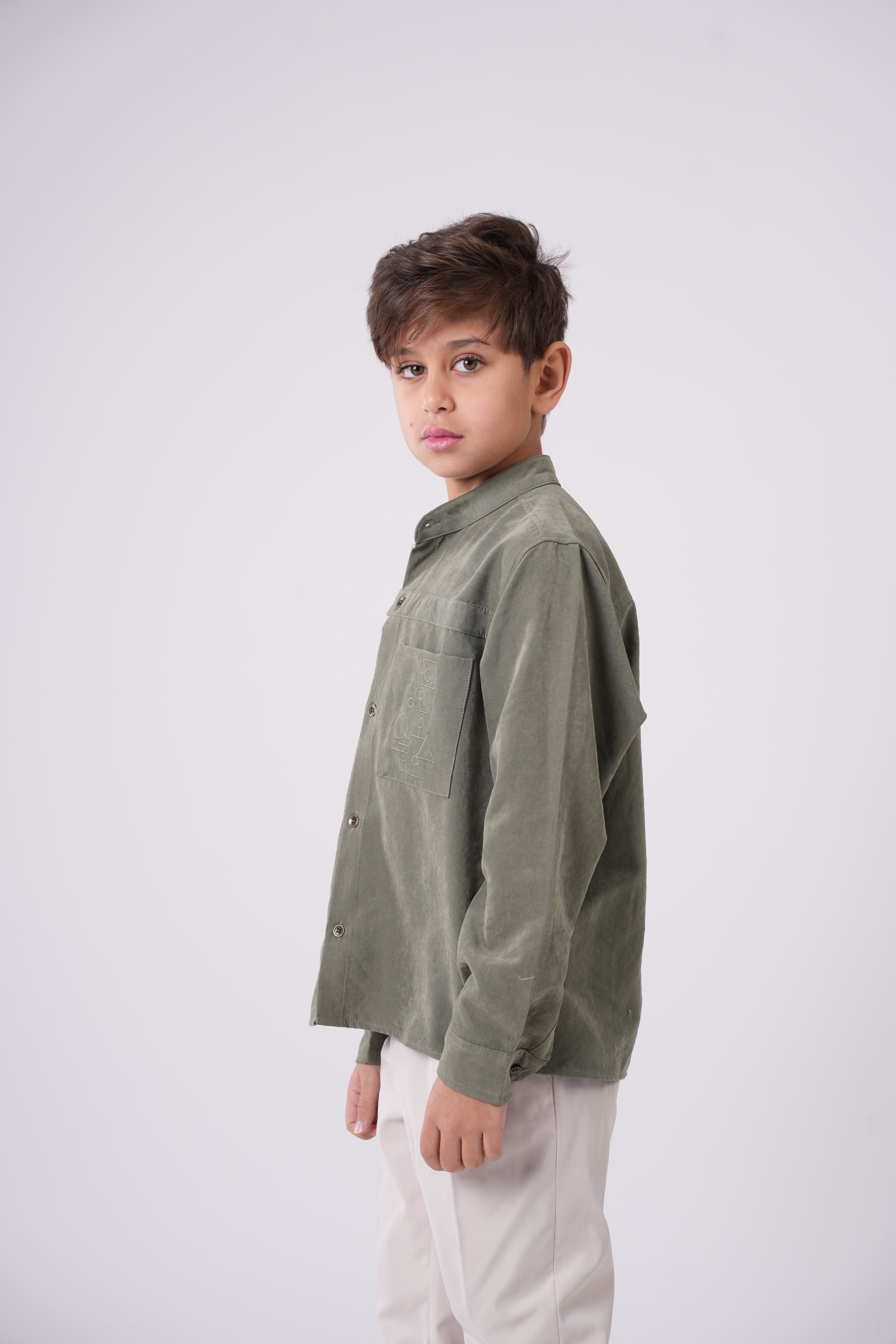 Boys’  Mandarin Collar Long-Sleeve Shirt
