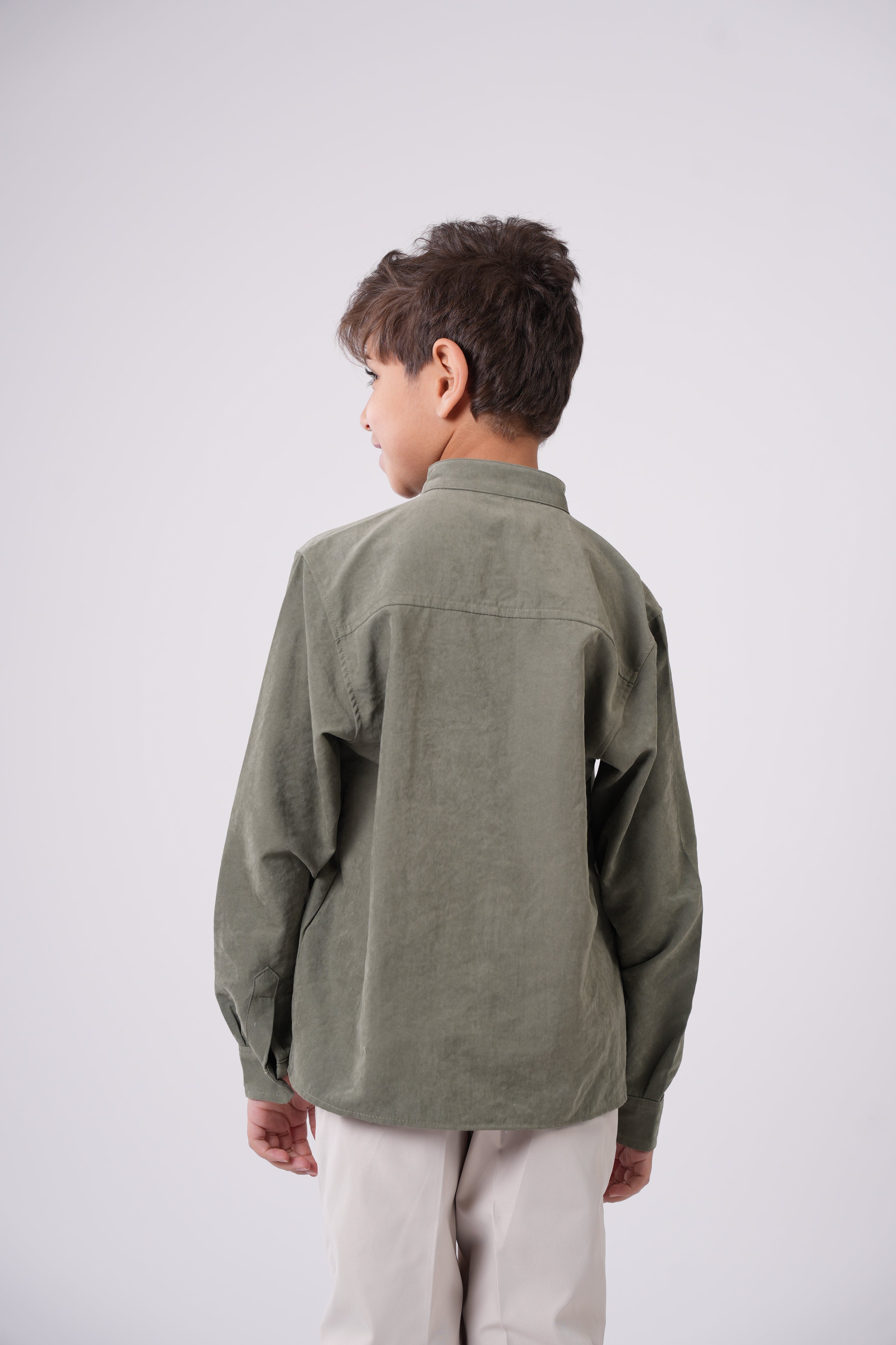 Boys’  Mandarin Collar Long-Sleeve Shirt