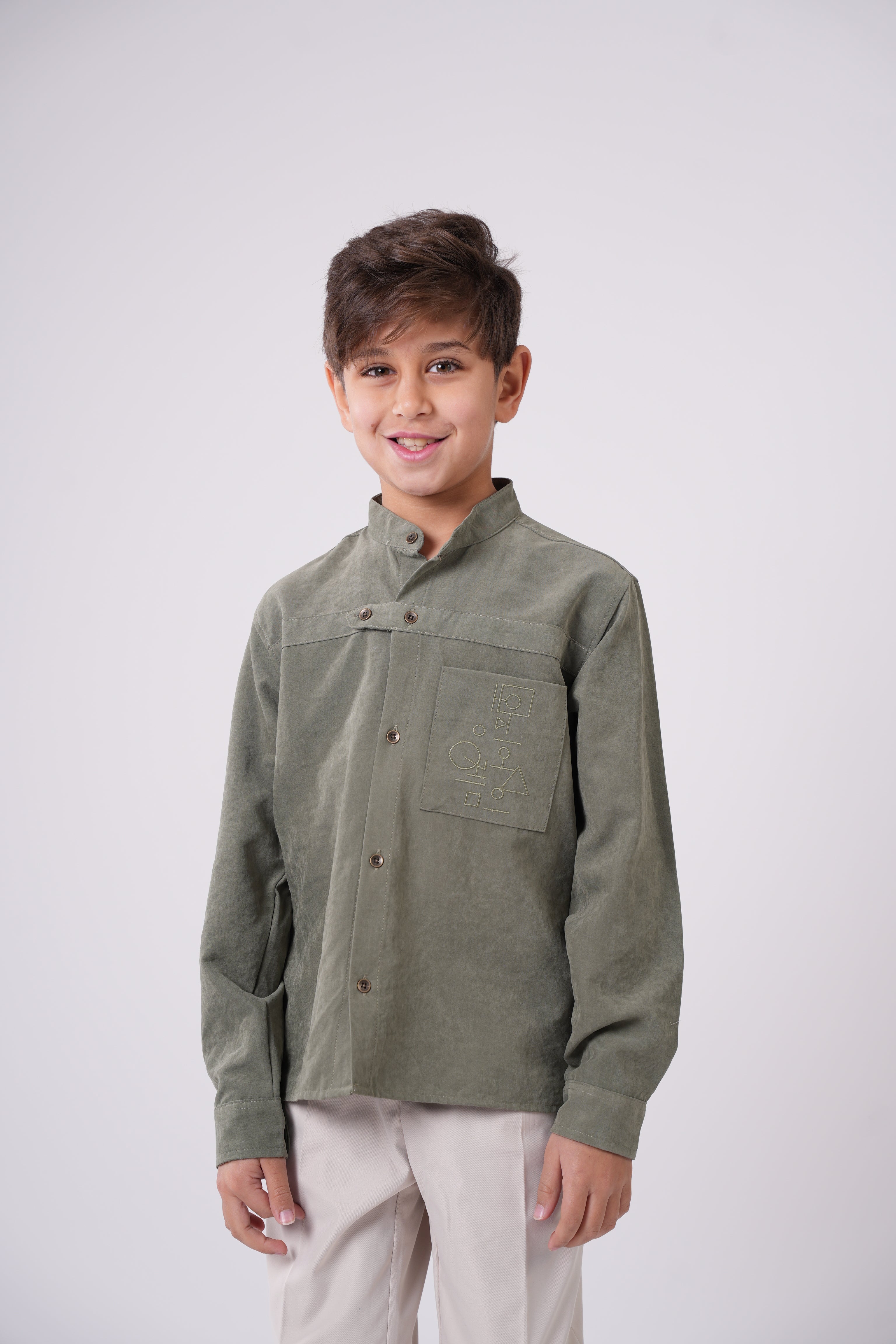 Boys’  Mandarin Collar Long-Sleeve Shirt