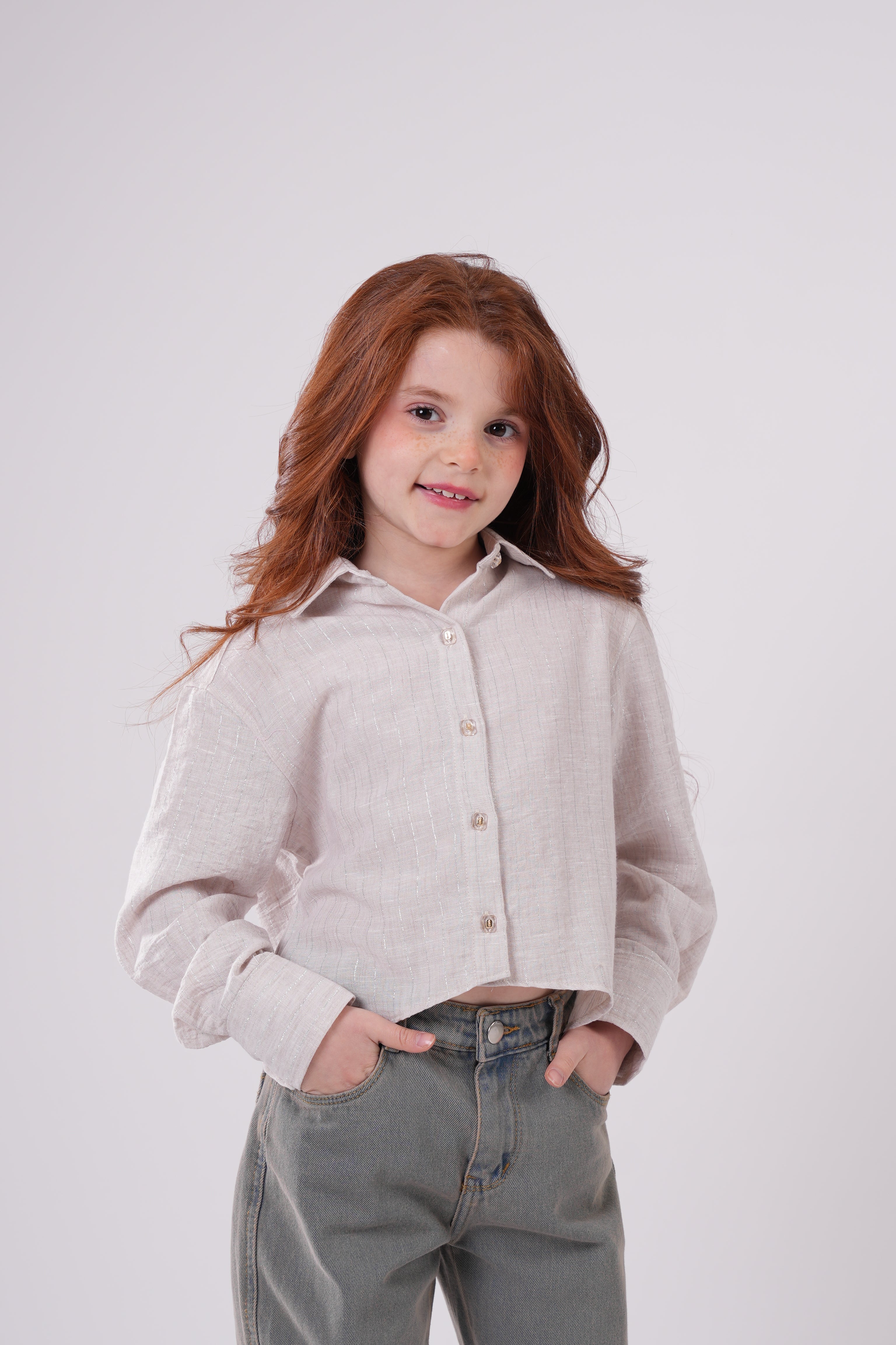 Girls’ Long-Sleeve Button Down Striped Shirt