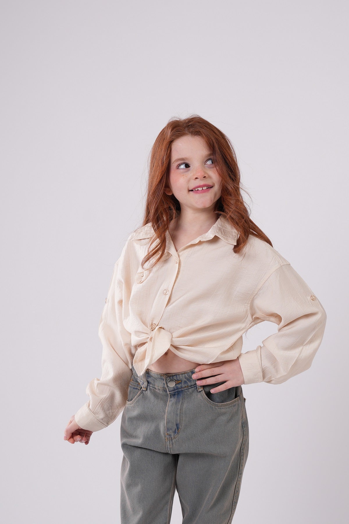 Girls’ Floral Appliqué Tie-Front Blouse