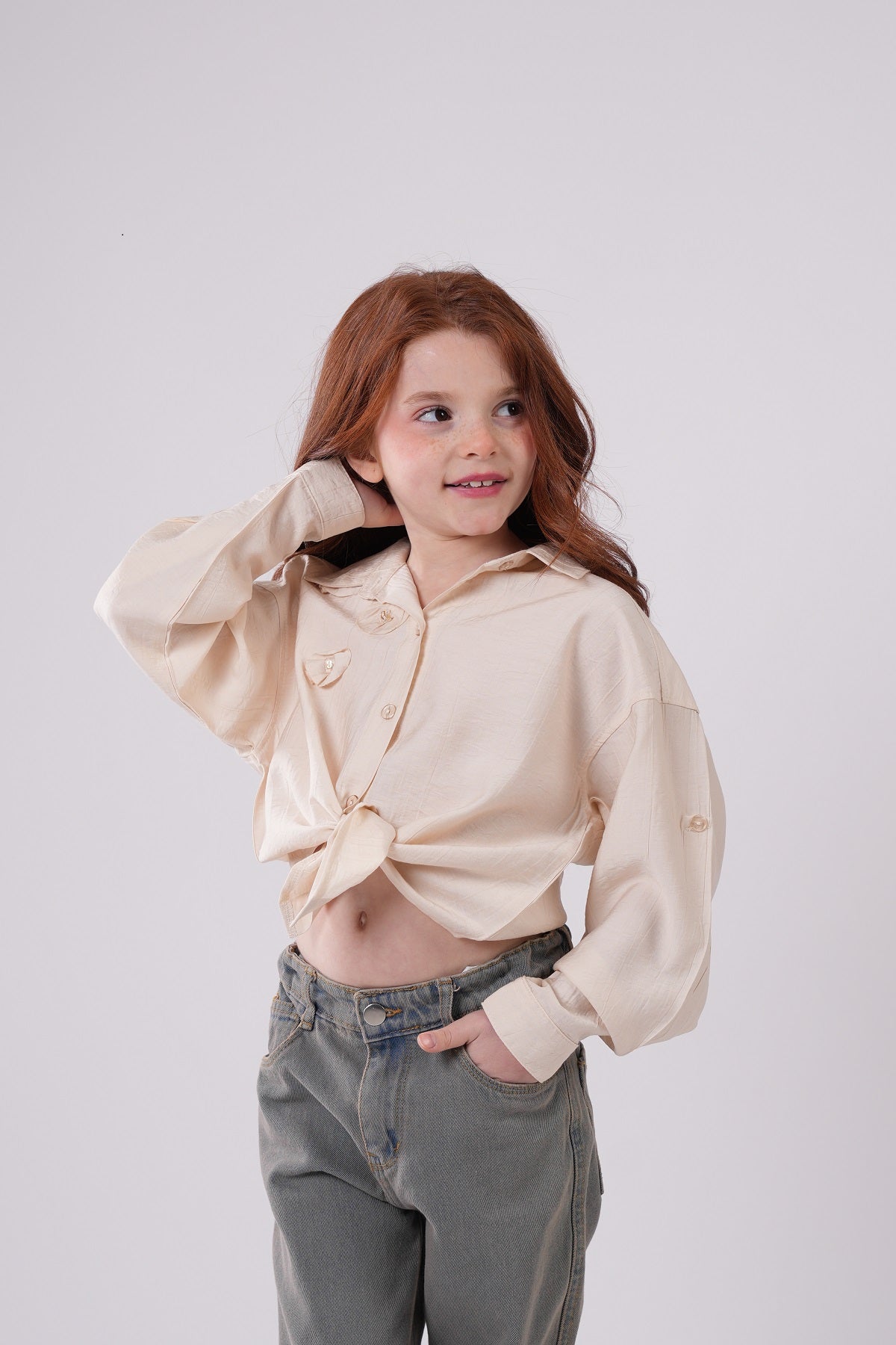 Girls’ Floral Appliqué Tie-Front Blouse