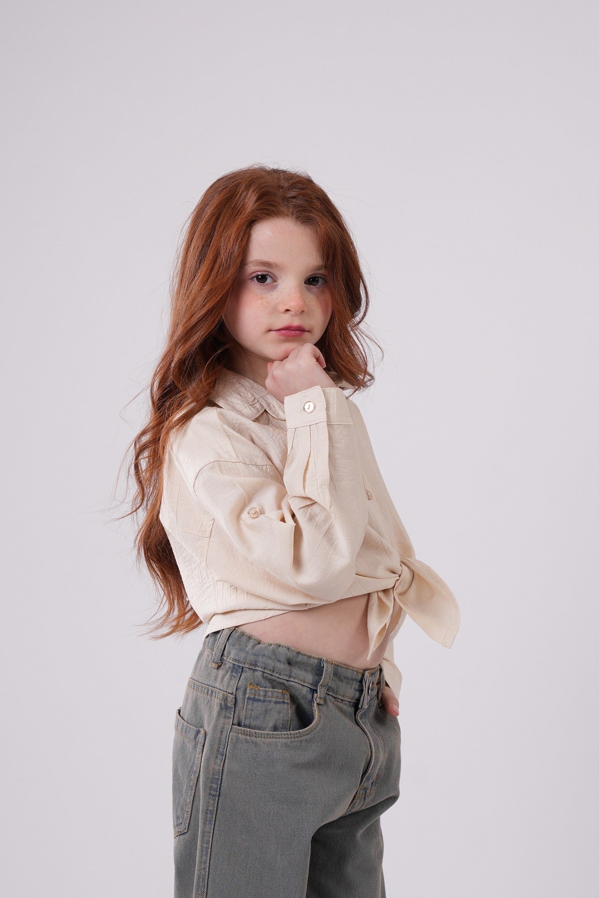 Girls’ Floral Appliqué Tie-Front Blouse