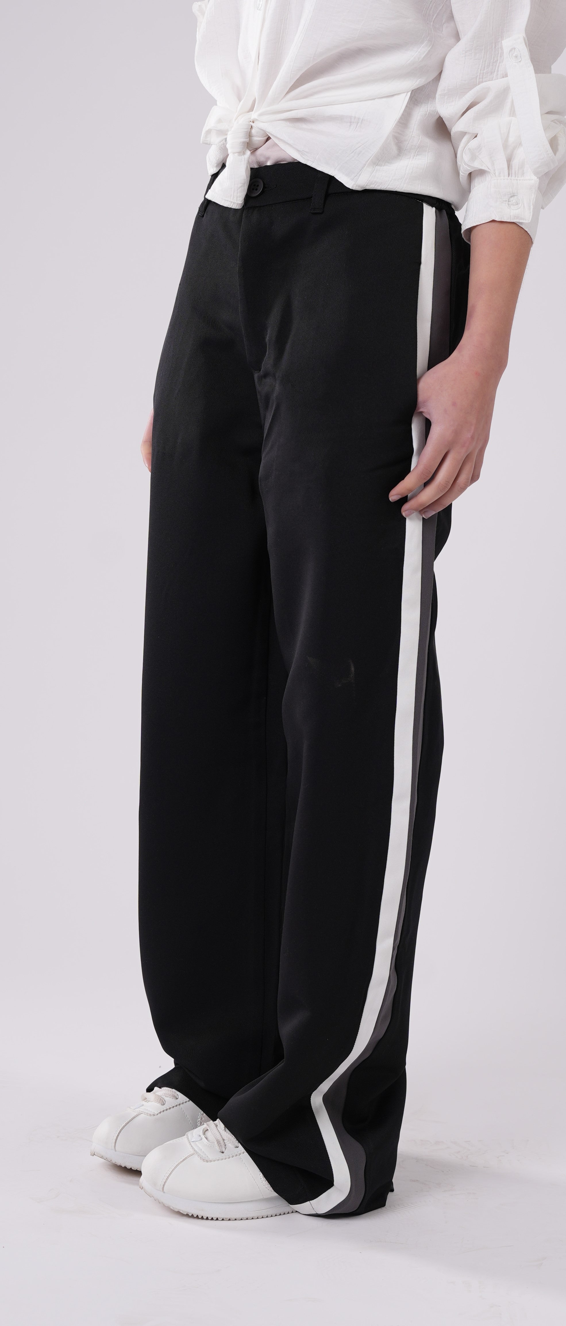 Girls’ Wide-Leg Trousers with Side Stripe – Trendy High-Waisted Relaxed Fit Pants