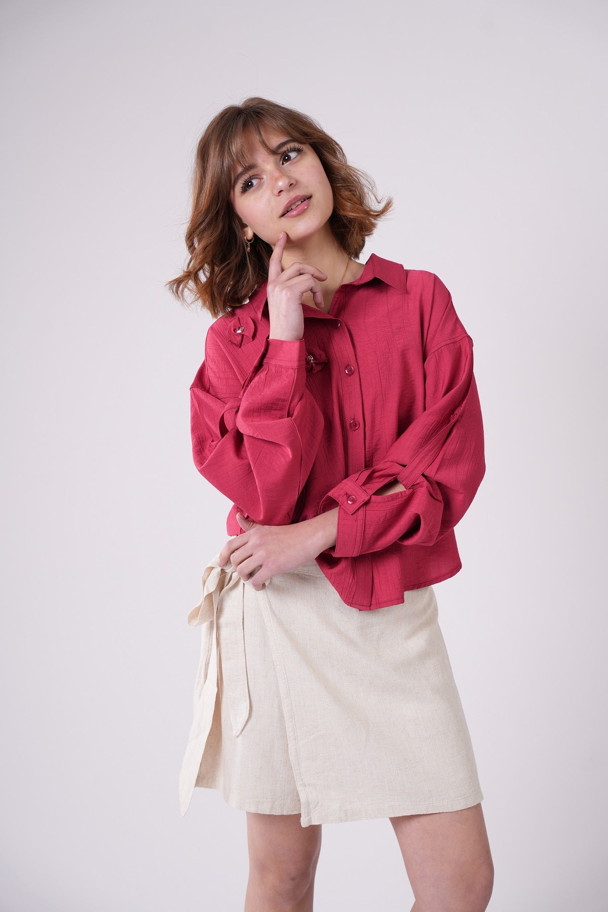 Girls’ Floral Appliqué Tie-Front Blouse