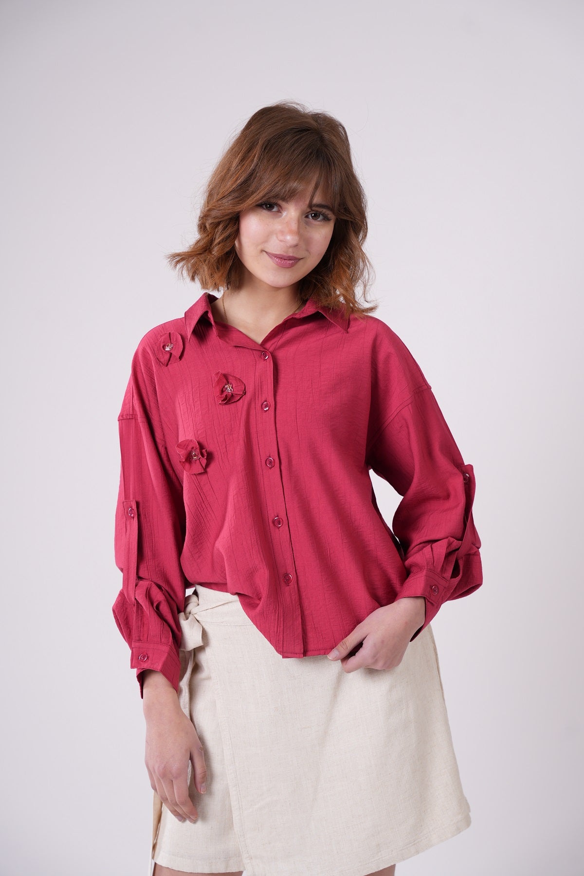 Girls’ Floral Appliqué Tie-Front Blouse