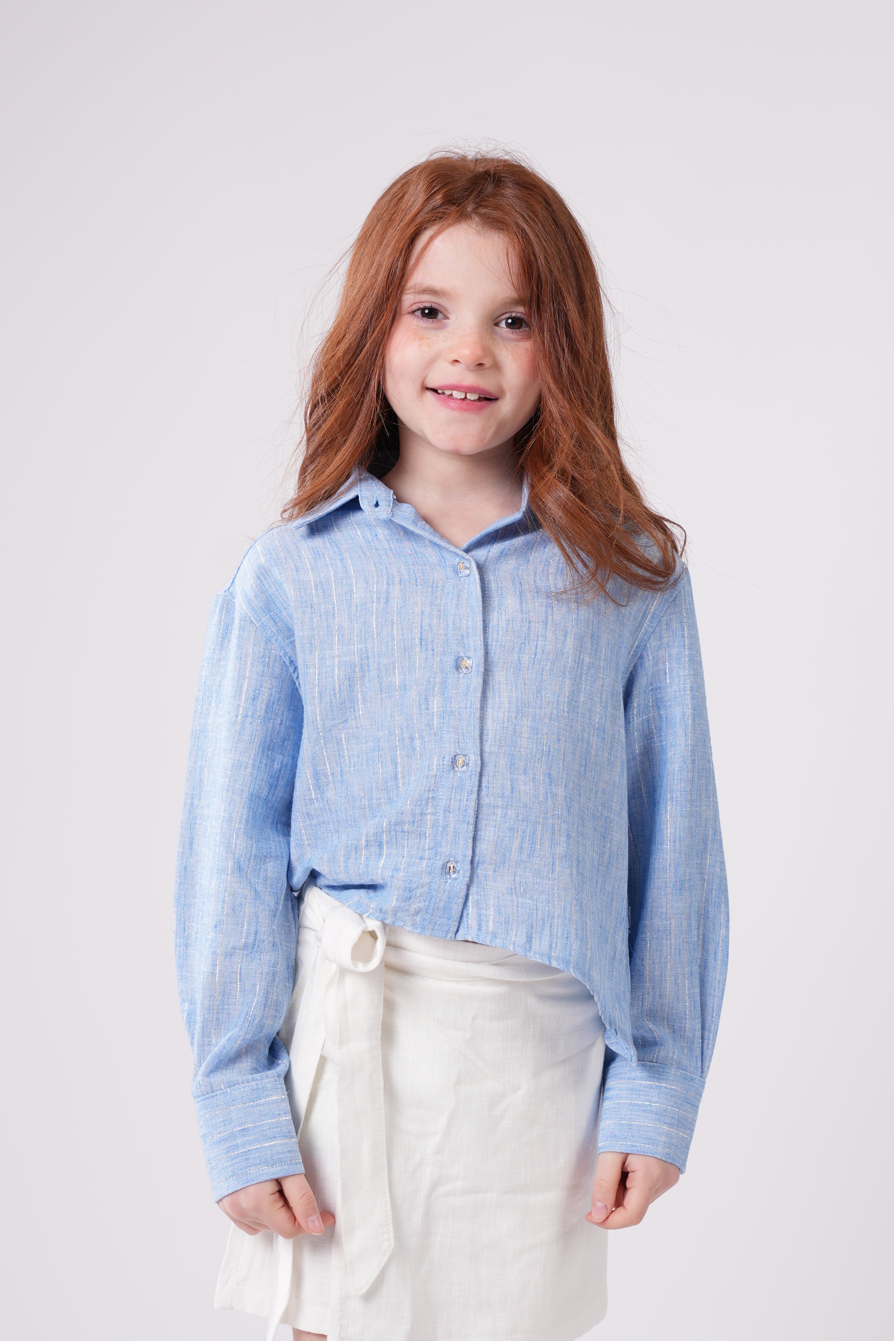 Girls’ Shimmer Button Down Shirt  Long-Sleeve Lurex Striped Blouse