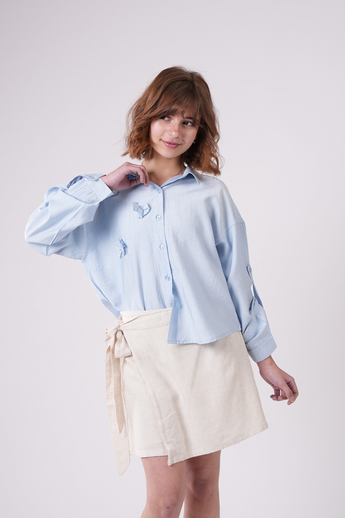 Girls’ Floral Appliqué Tie-Front Blouse