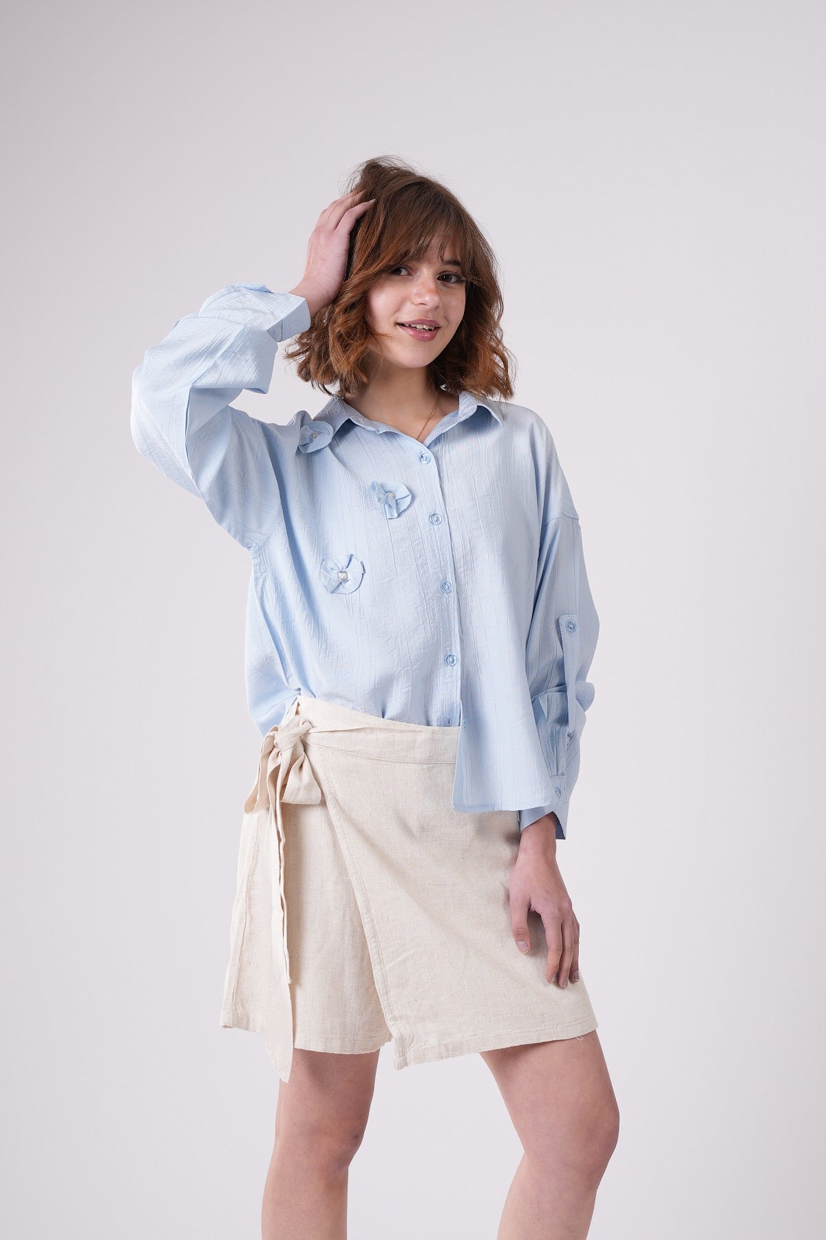 Girls’ Floral Appliqué Tie-Front Blouse
