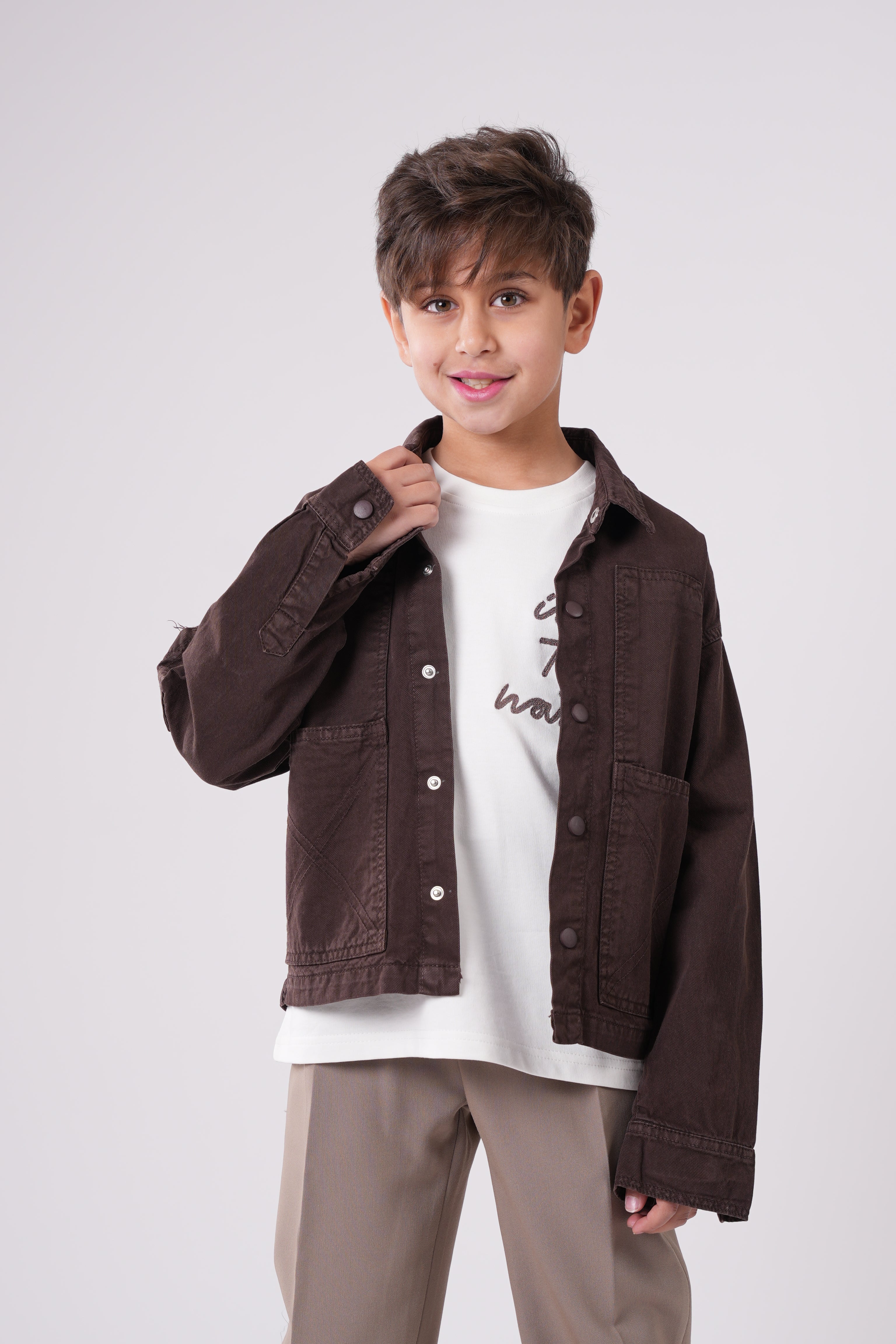 Boys’ Textured Denim  Button-Up Jacket for Kids