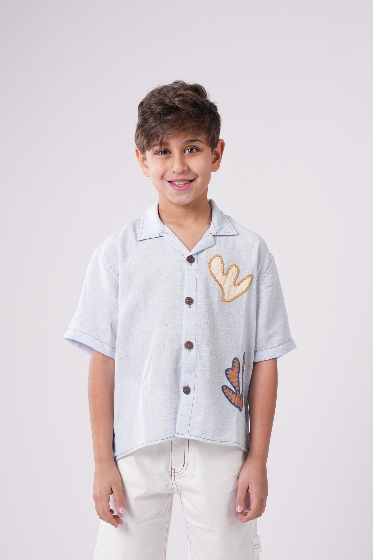 Boys’ Short Sleeve Button-Down with Appliqué