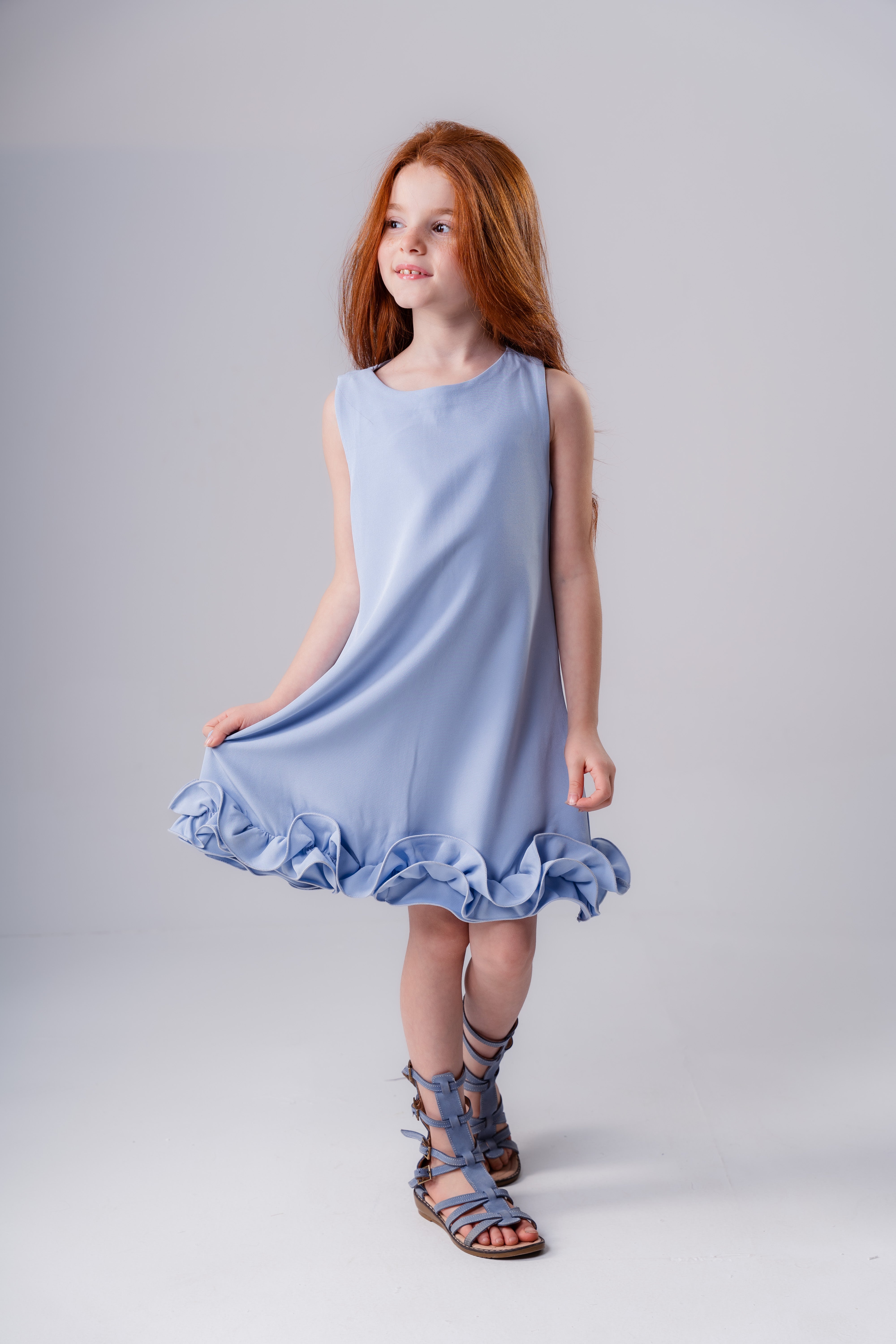 Plain Ruffled Dress For Girls