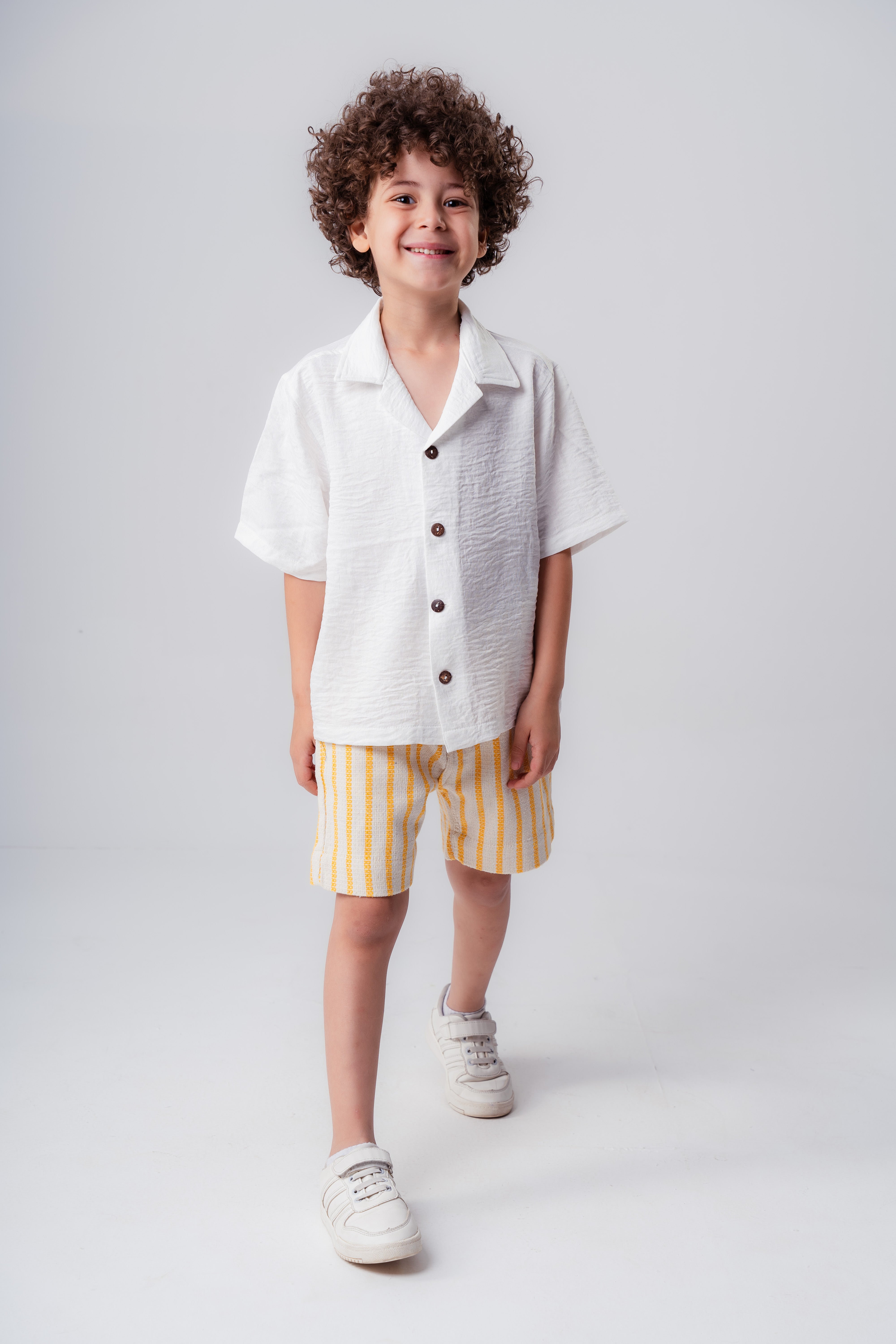 Boys’ Linen-Look Shirt – Short-Sleeve Button-Down with Cuban Collar