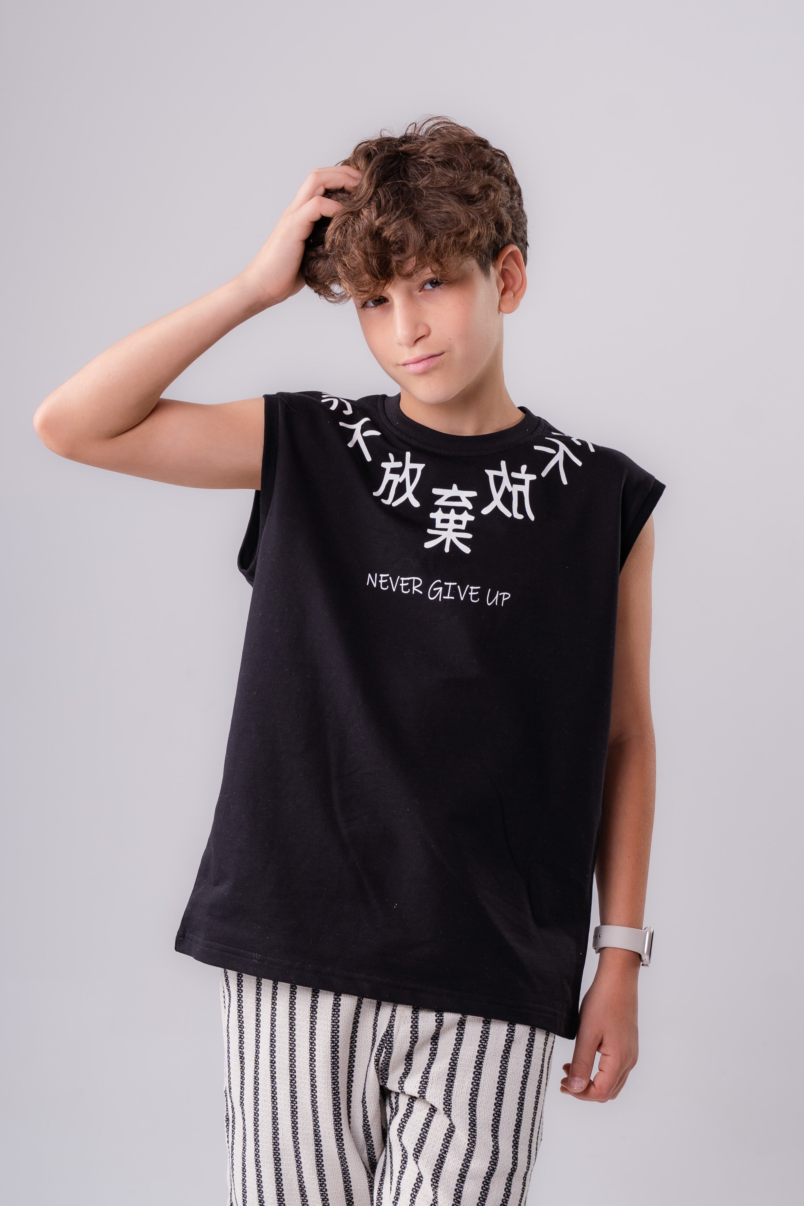 Boys Graphic Print Round Neck Sleeveless T-shirt