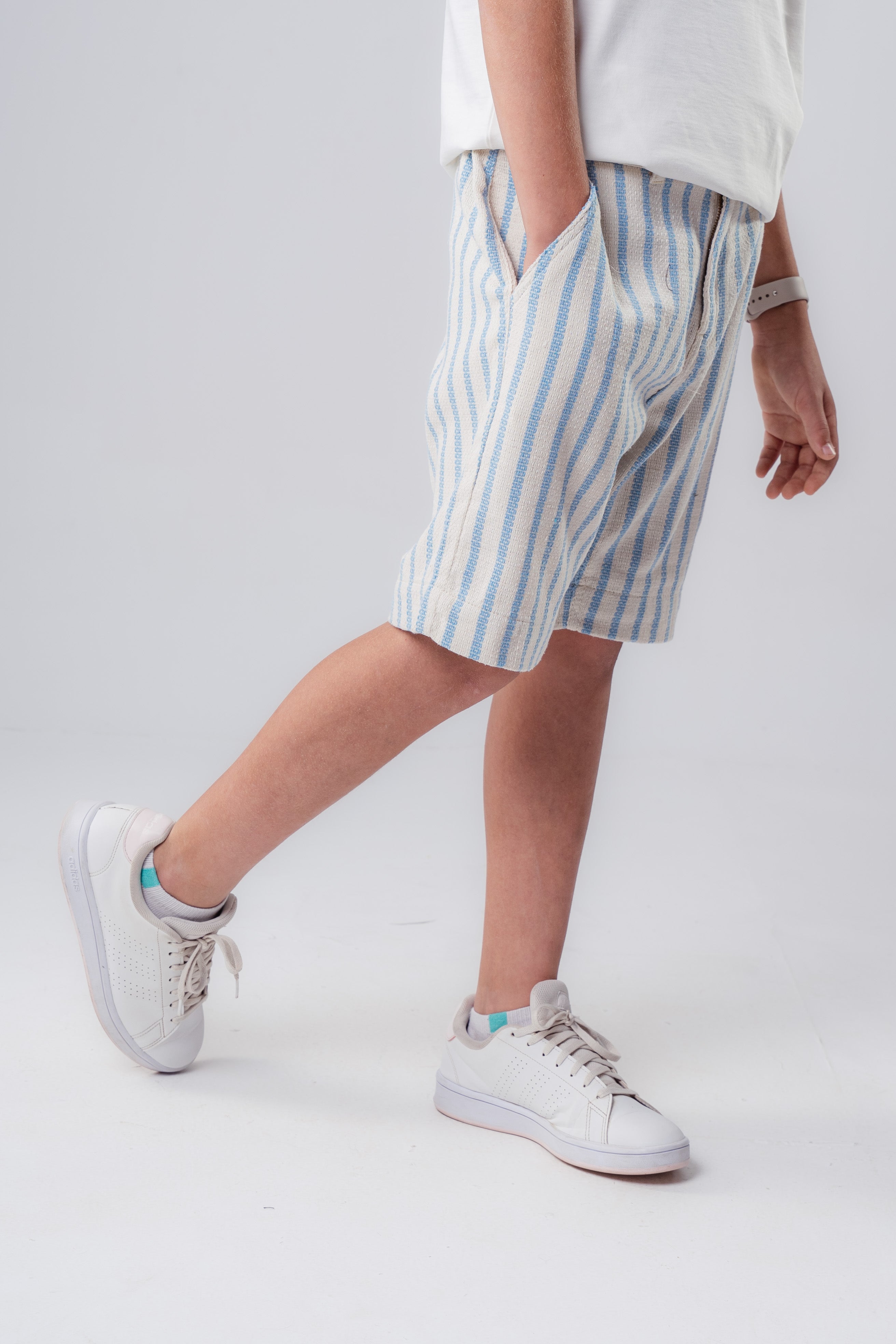 Boys linen-blend stripe shorts