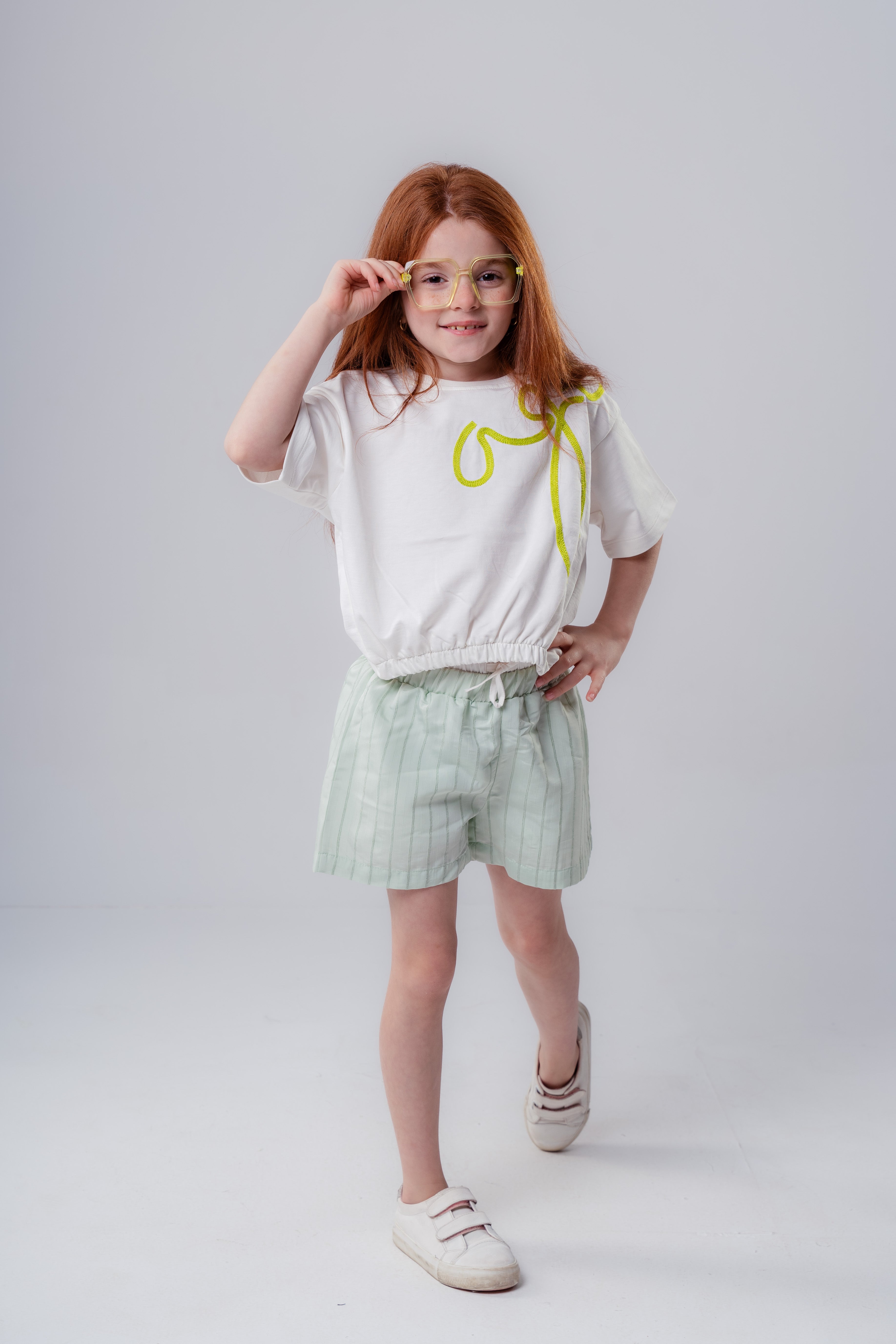 Girls' Short-Sleeve-Style Tee with Orange Embroidered Detail