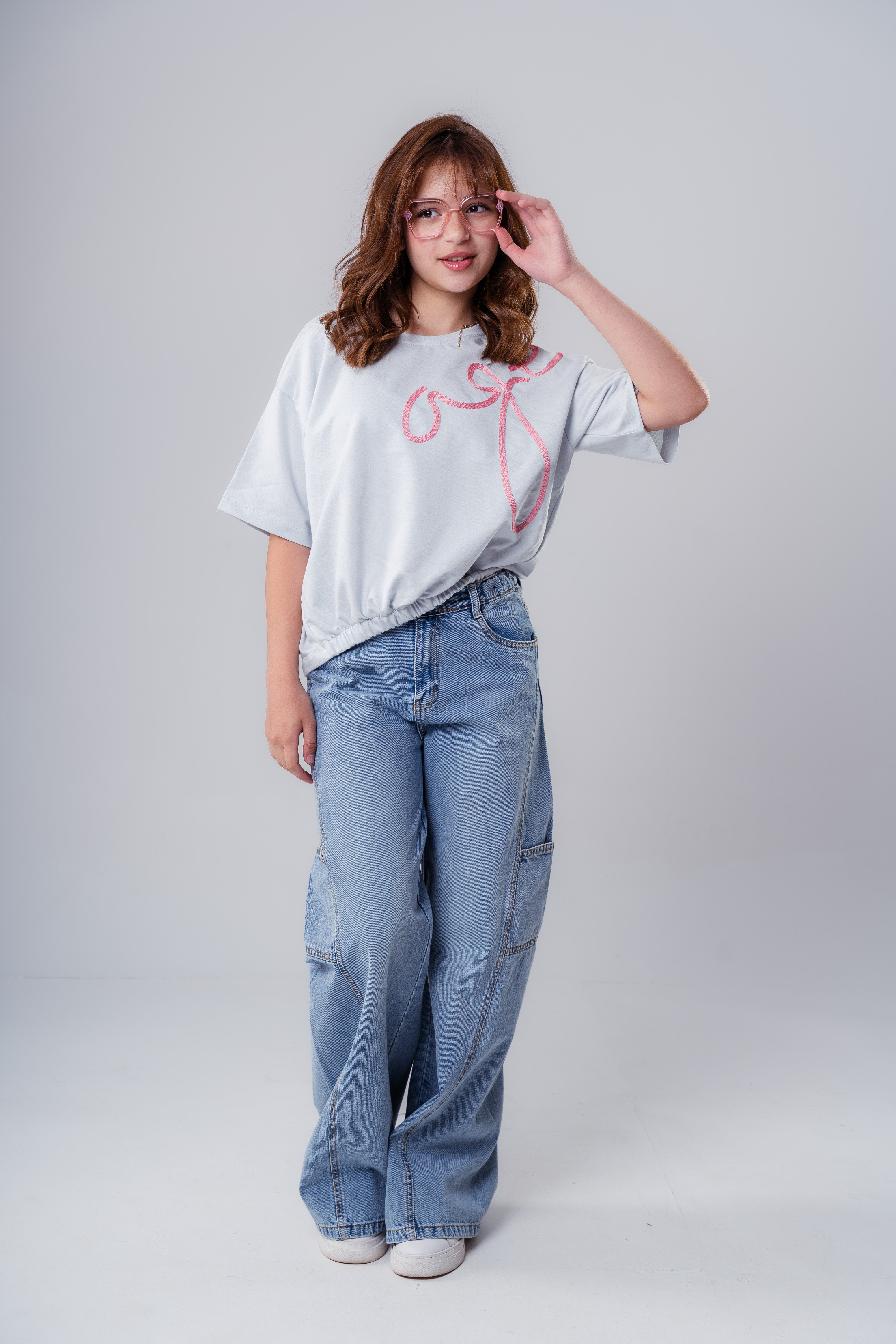 Girls' Short-Sleeve-Style Tee with Orange Embroidered Detail
