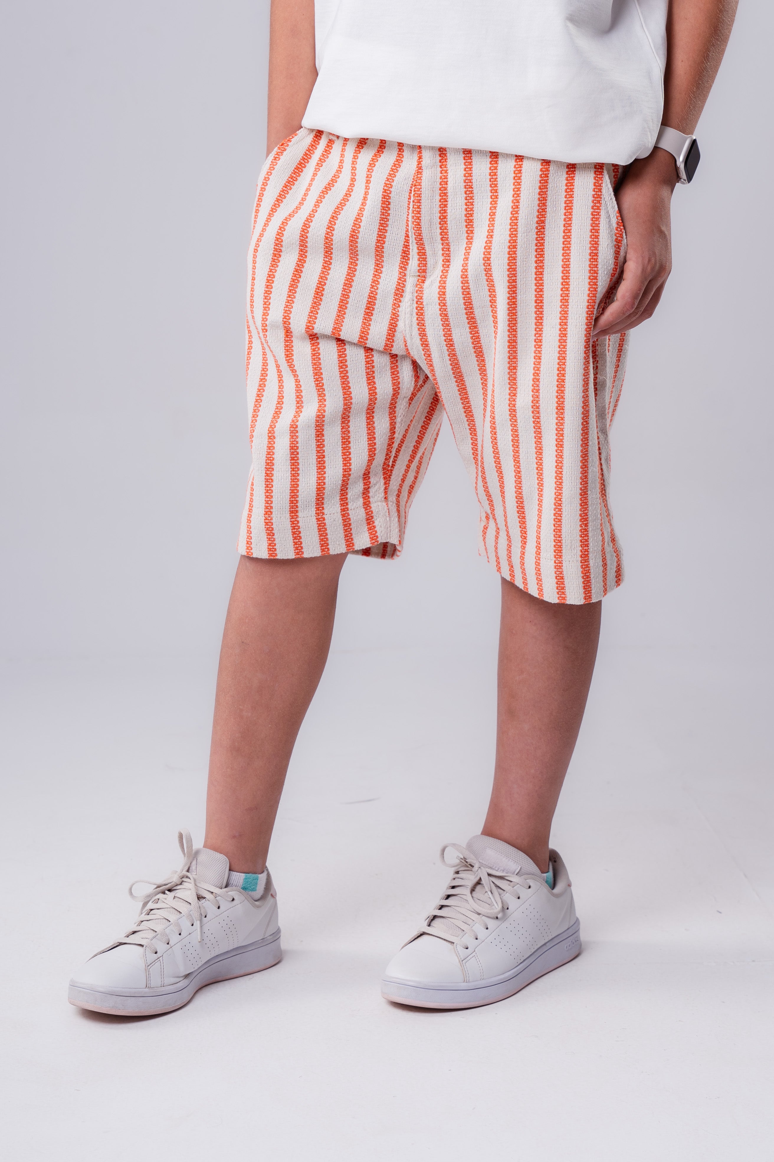 Boys linen-blend stripe shorts