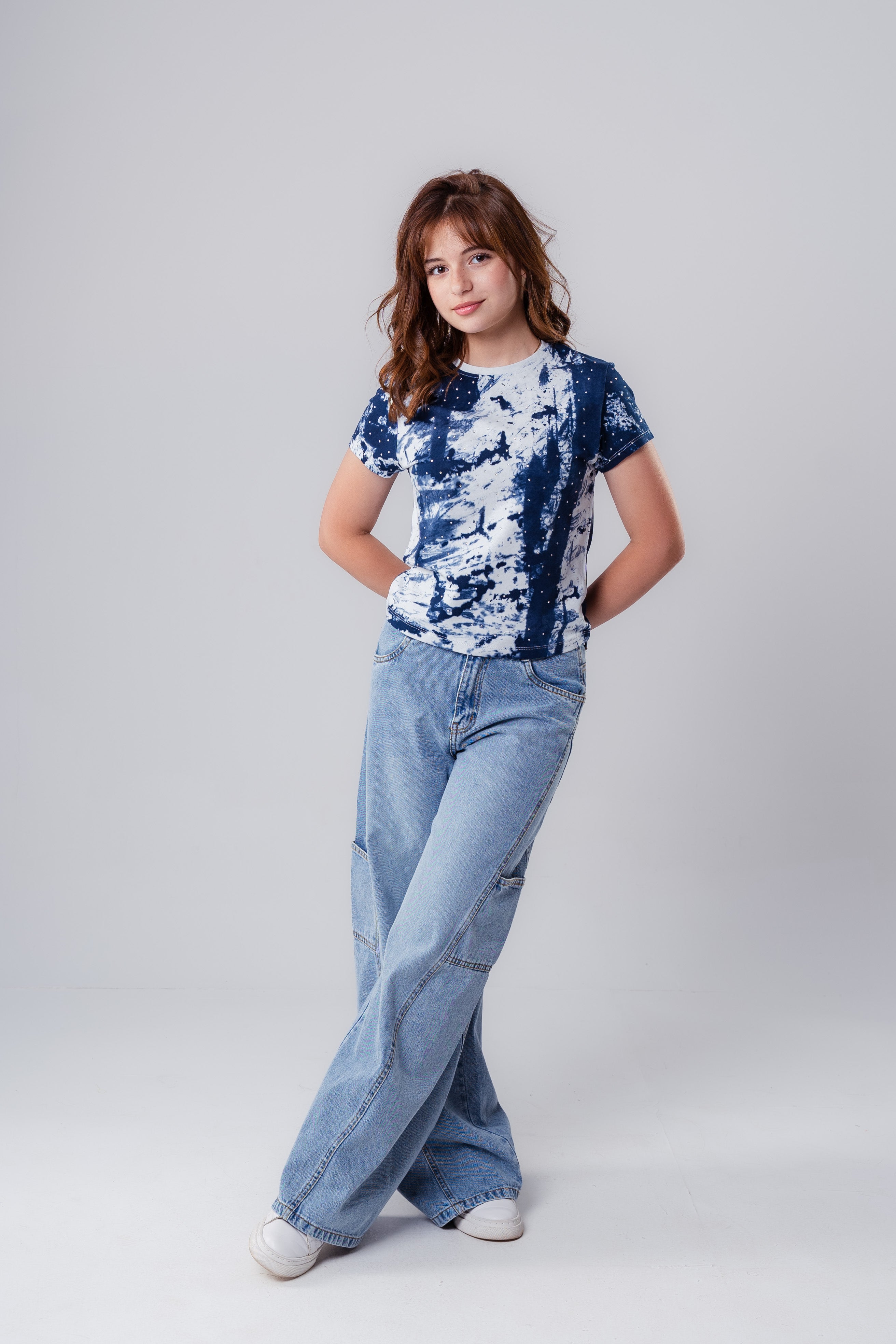 Girls' Lilac Rhinestone Studded Short-Sleeve Top