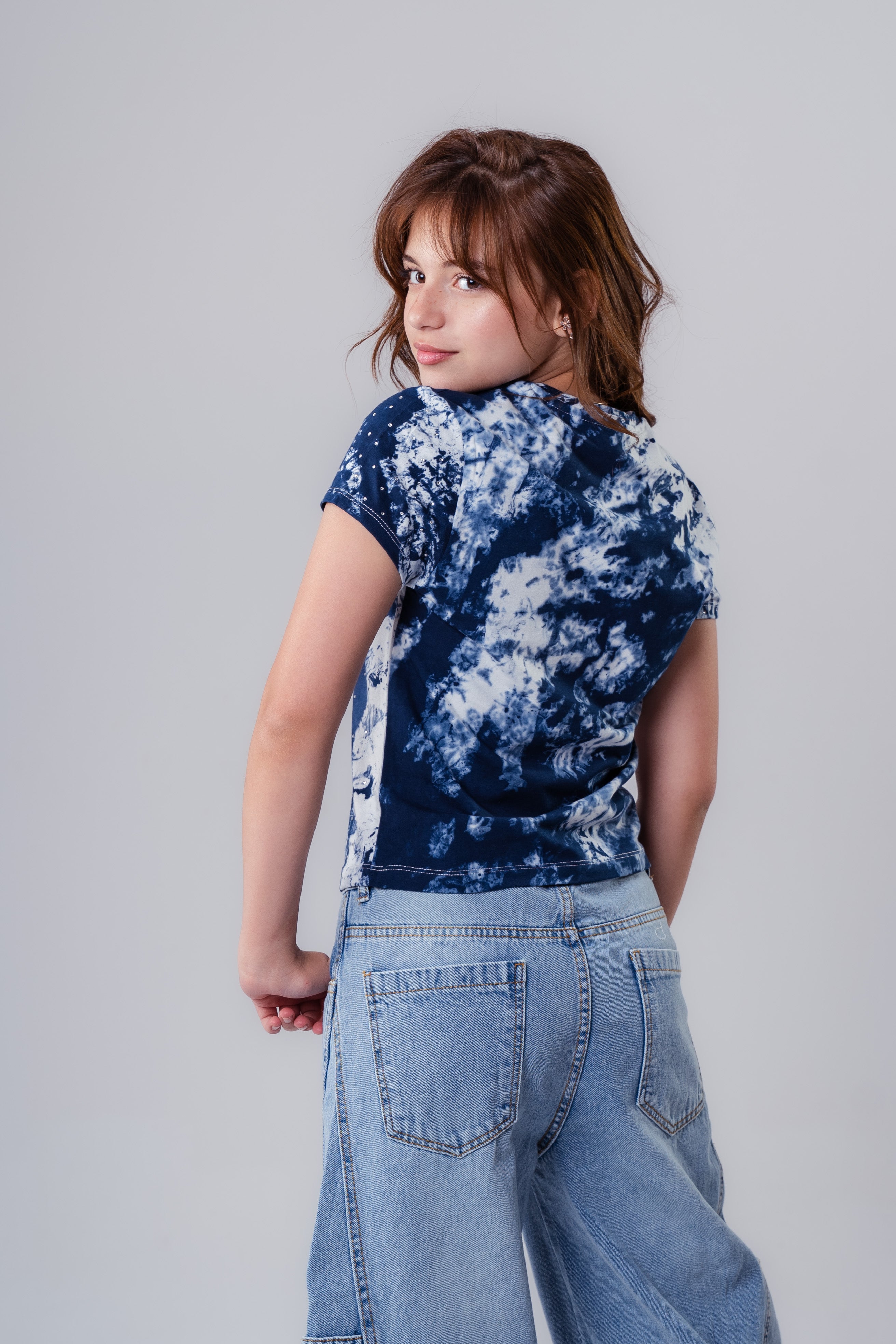 Girls' Lilac Rhinestone Studded Short-Sleeve Top