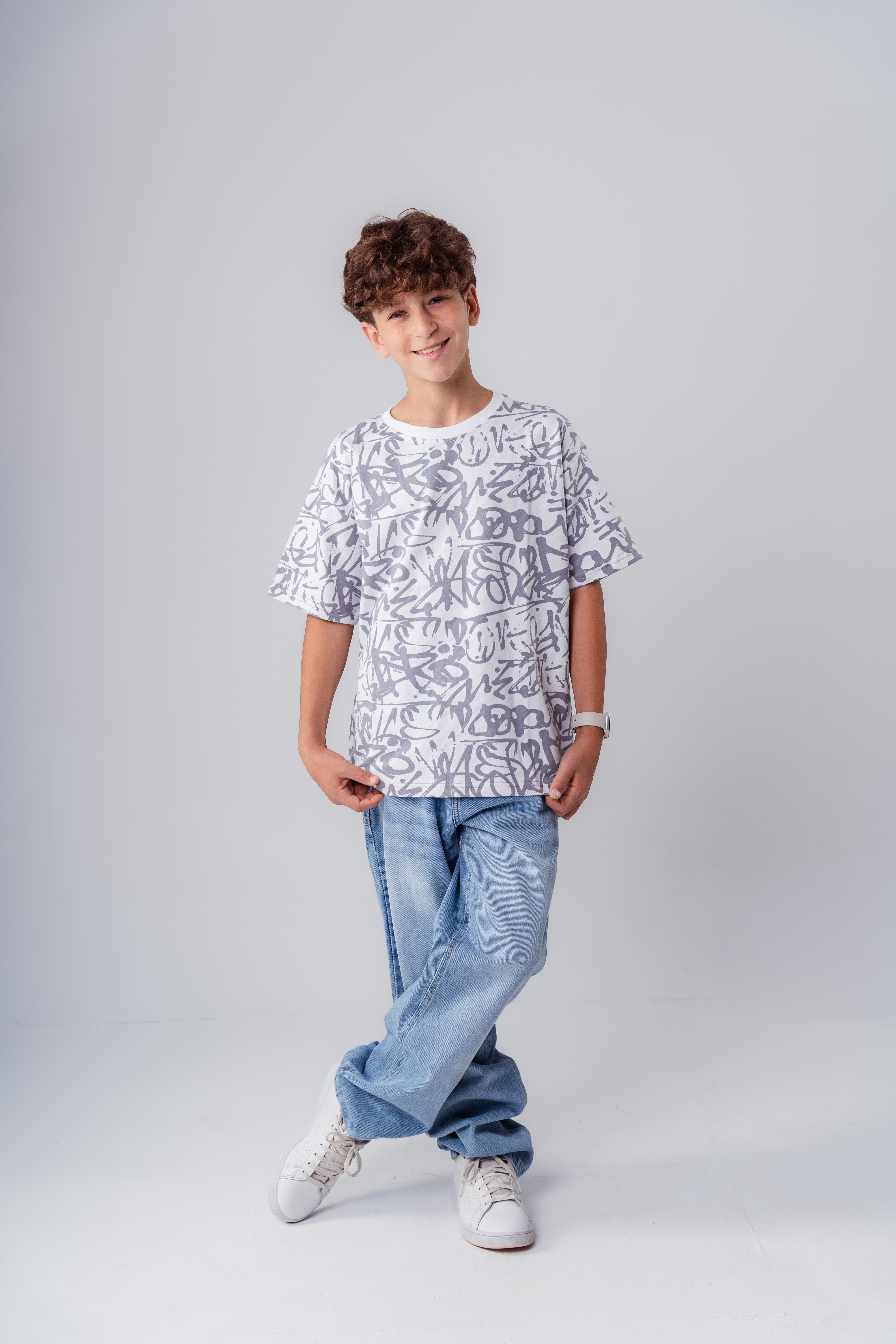 Boys Round Neck Oversize Printed T-shirt