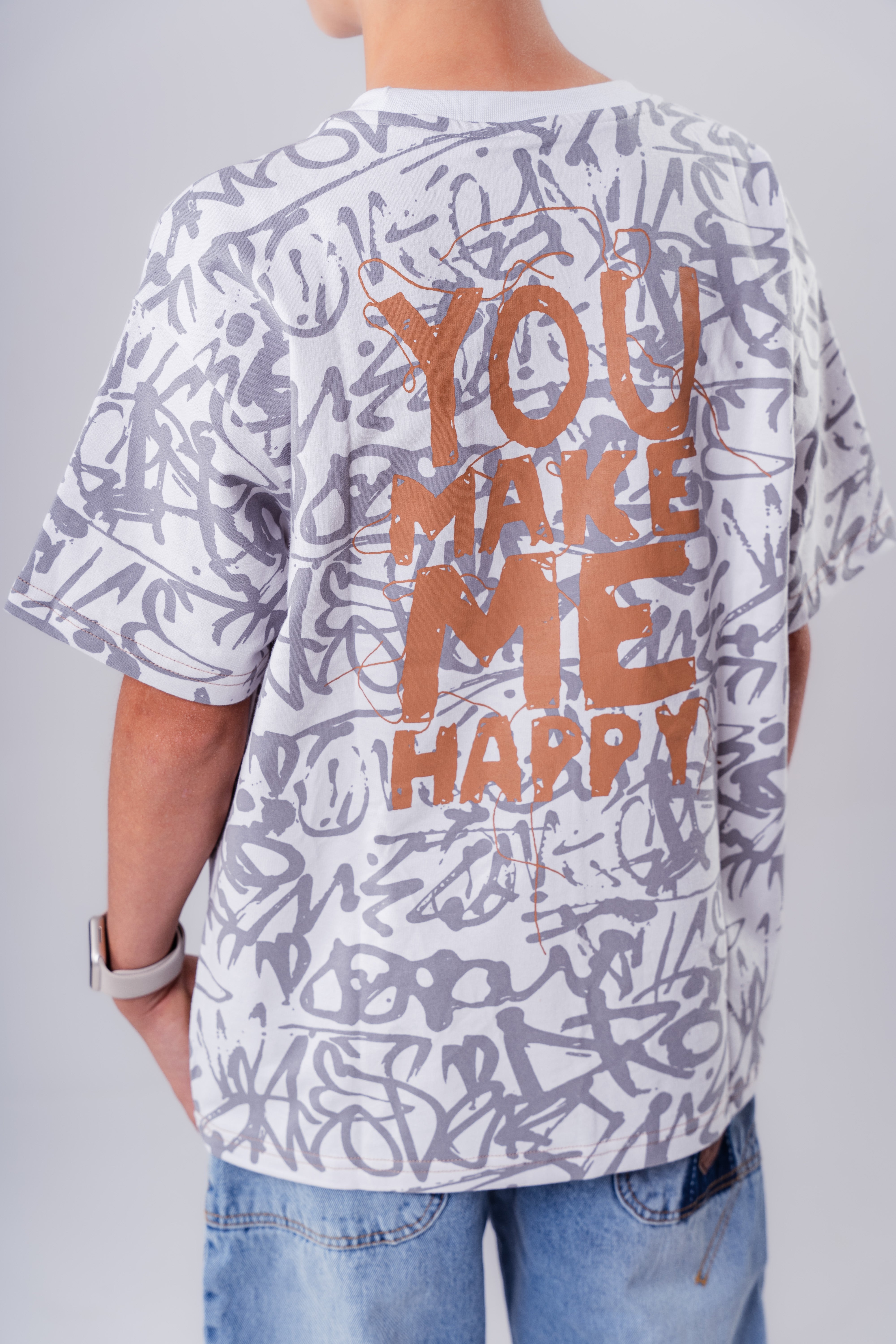 Boys Round Neck Oversize Printed T-shirt