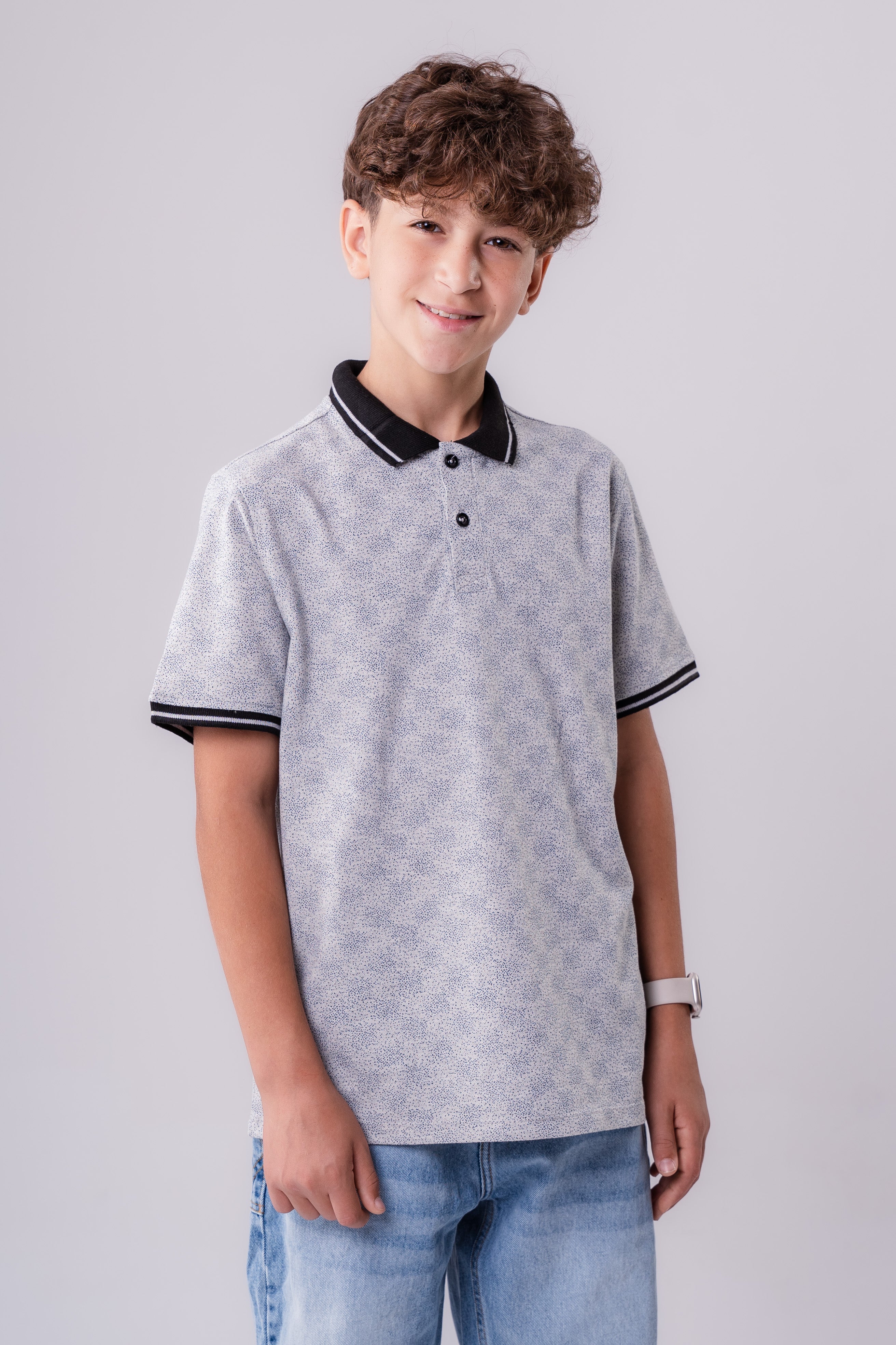 Boys’ Abstract Print Polo with Contrast