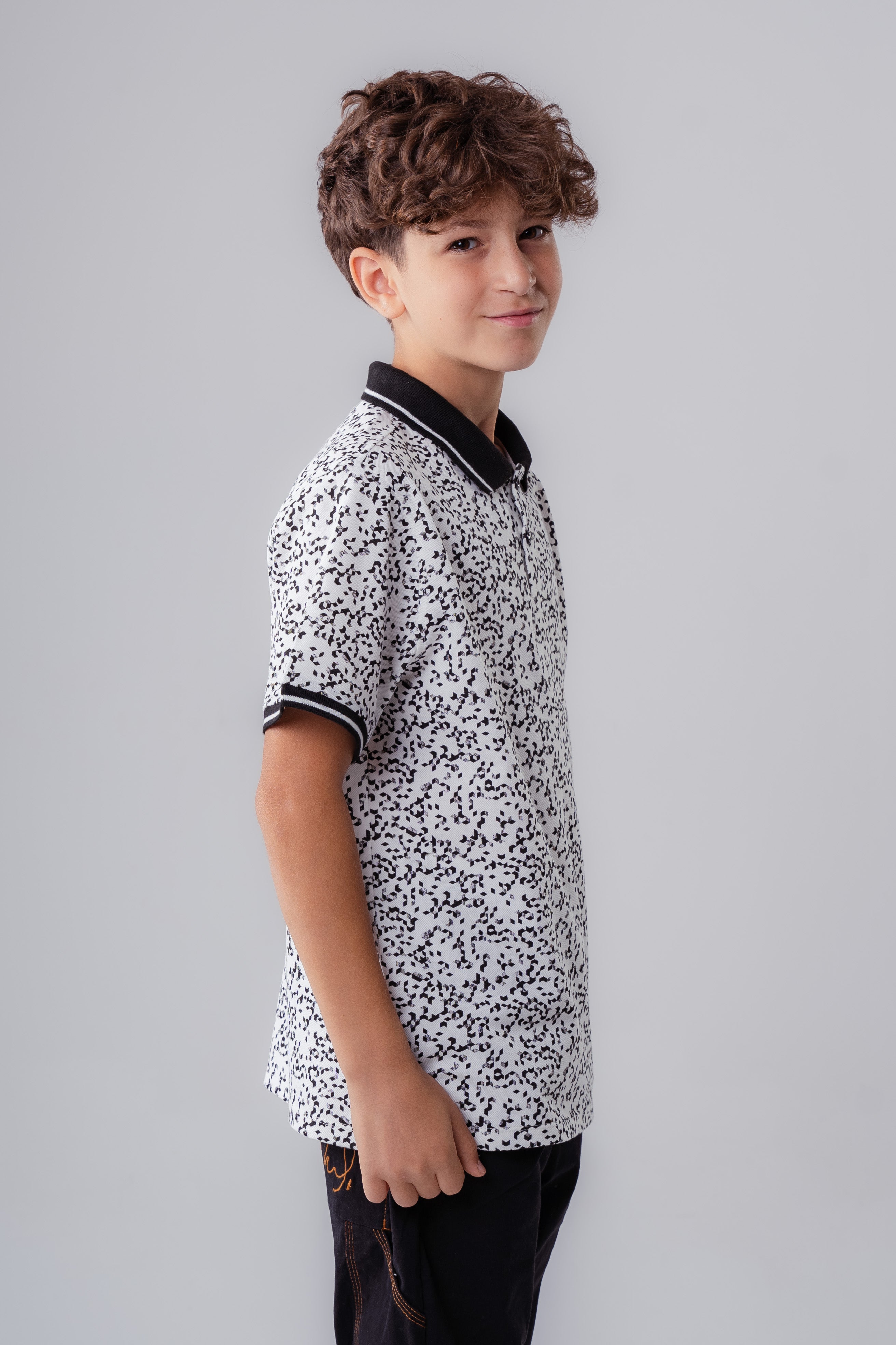 Boys’ Abstract Print Polo with Contrast