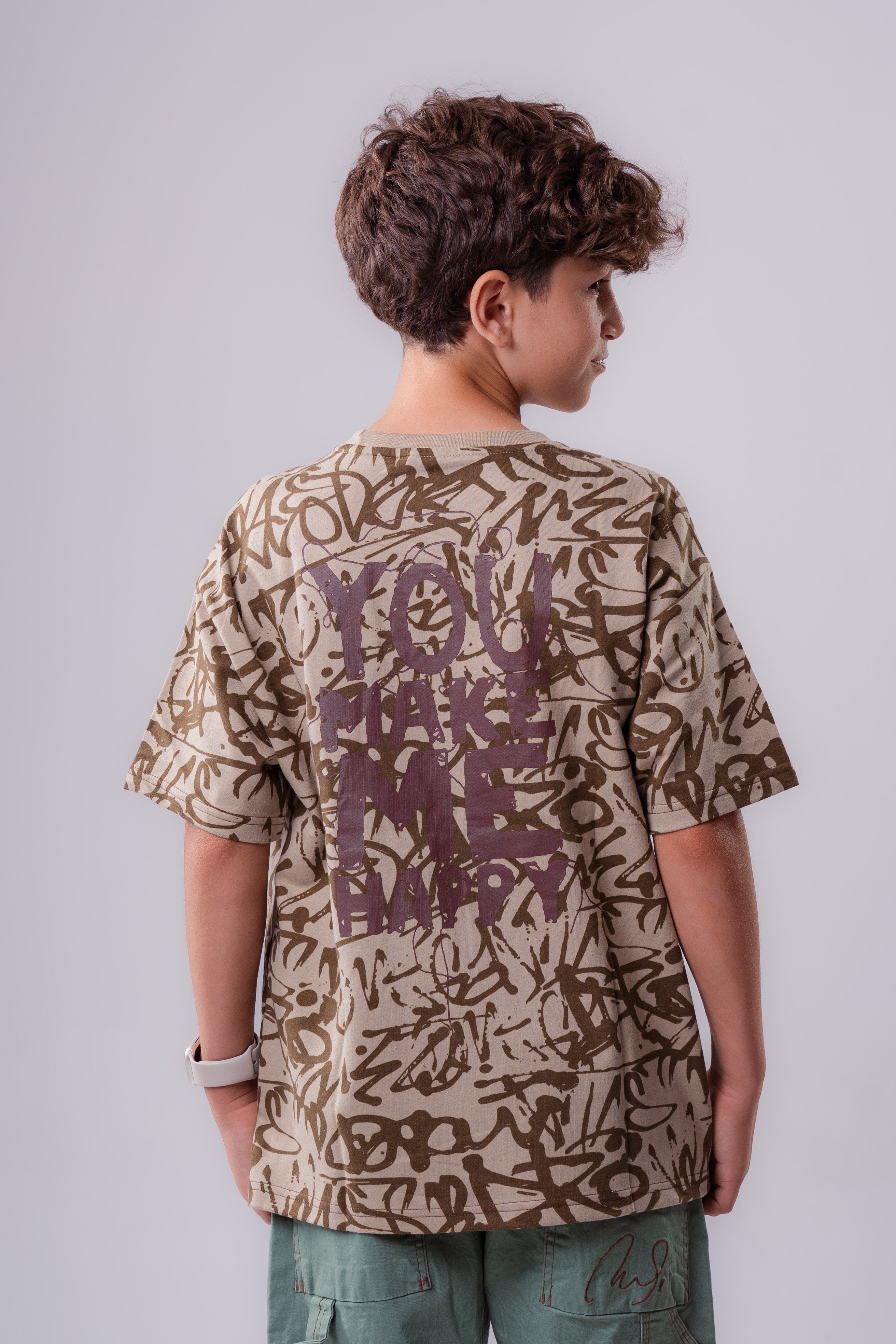 Boys Round Neck Oversize Printed T-shirt