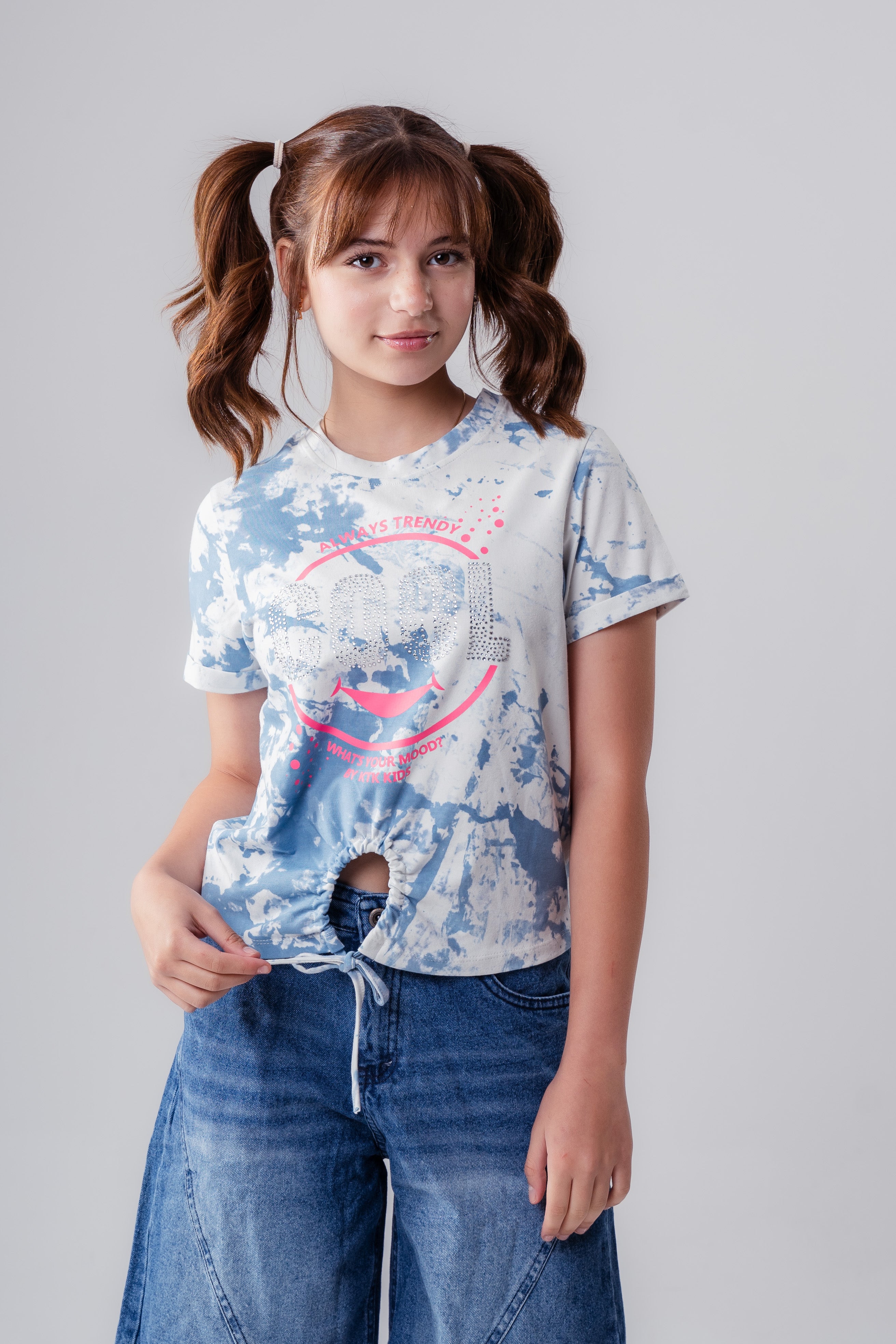 Tie-Dye Cinch-Front Graphic T-Shirt
