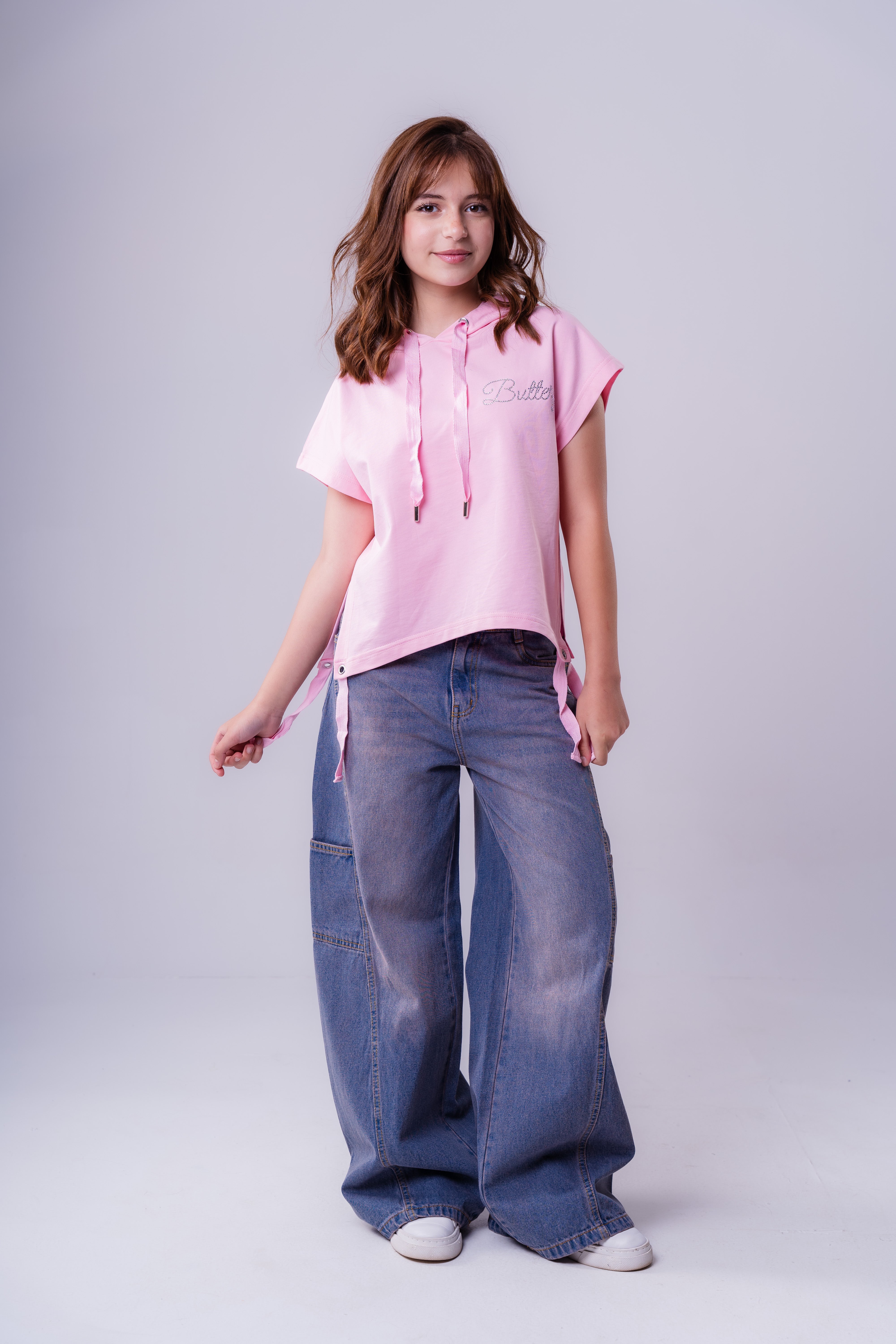 Girls' Short-Sleeve Hooded Tee with Side-Tie Detail