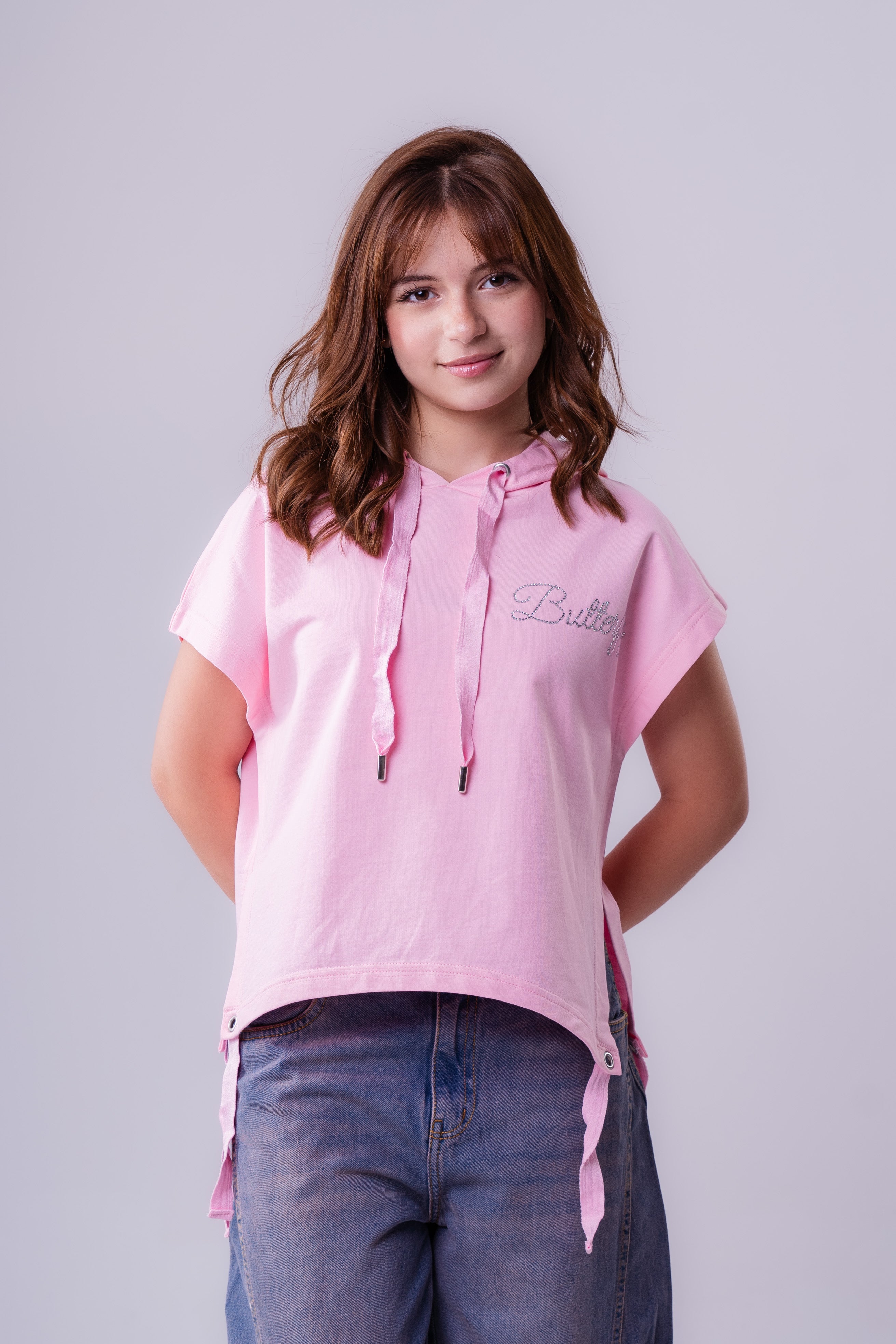 Girls' Short-Sleeve Hooded Tee with Side-Tie Detail