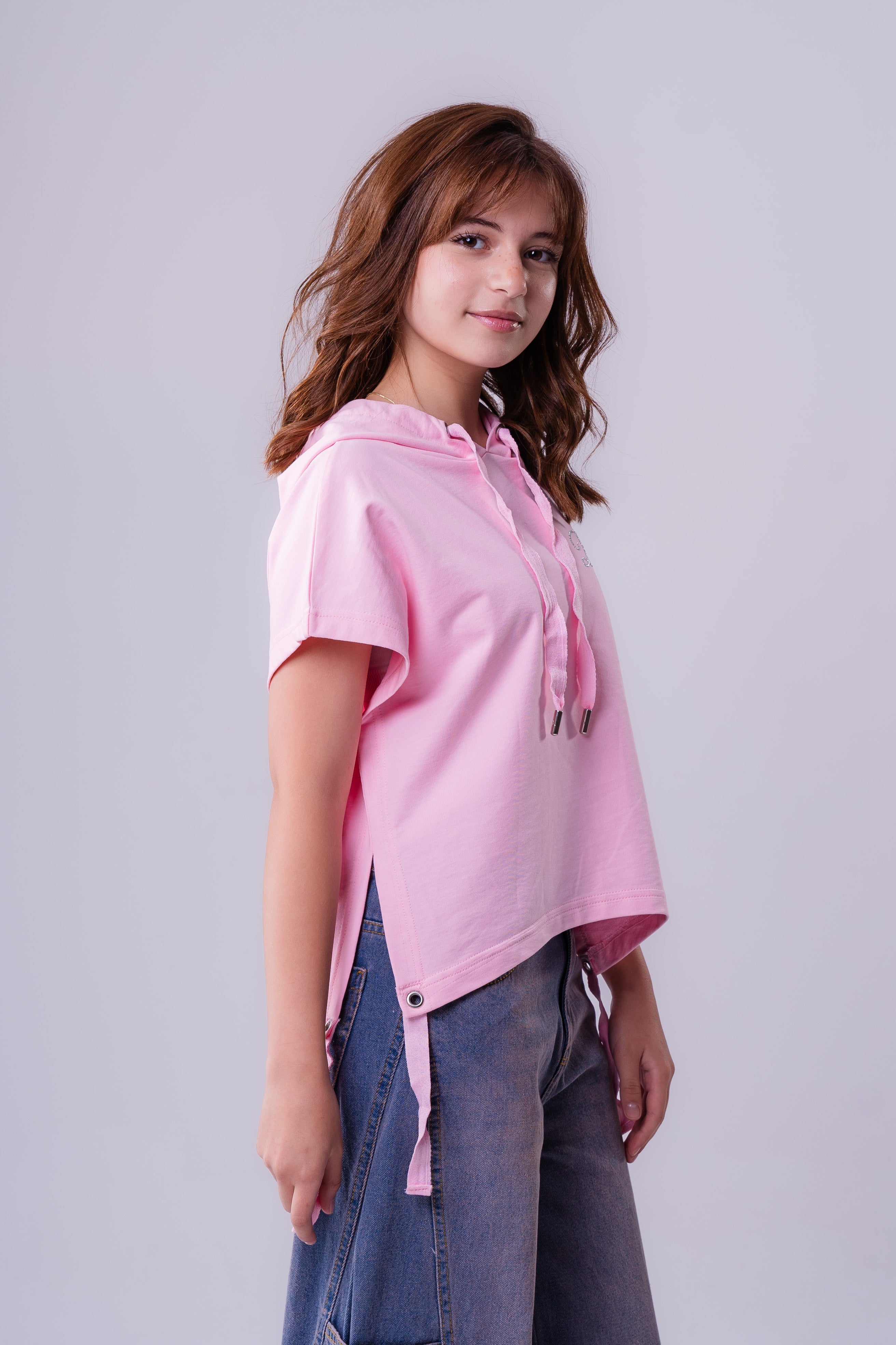 Girls' Short-Sleeve Hooded Tee with Side-Tie Detail