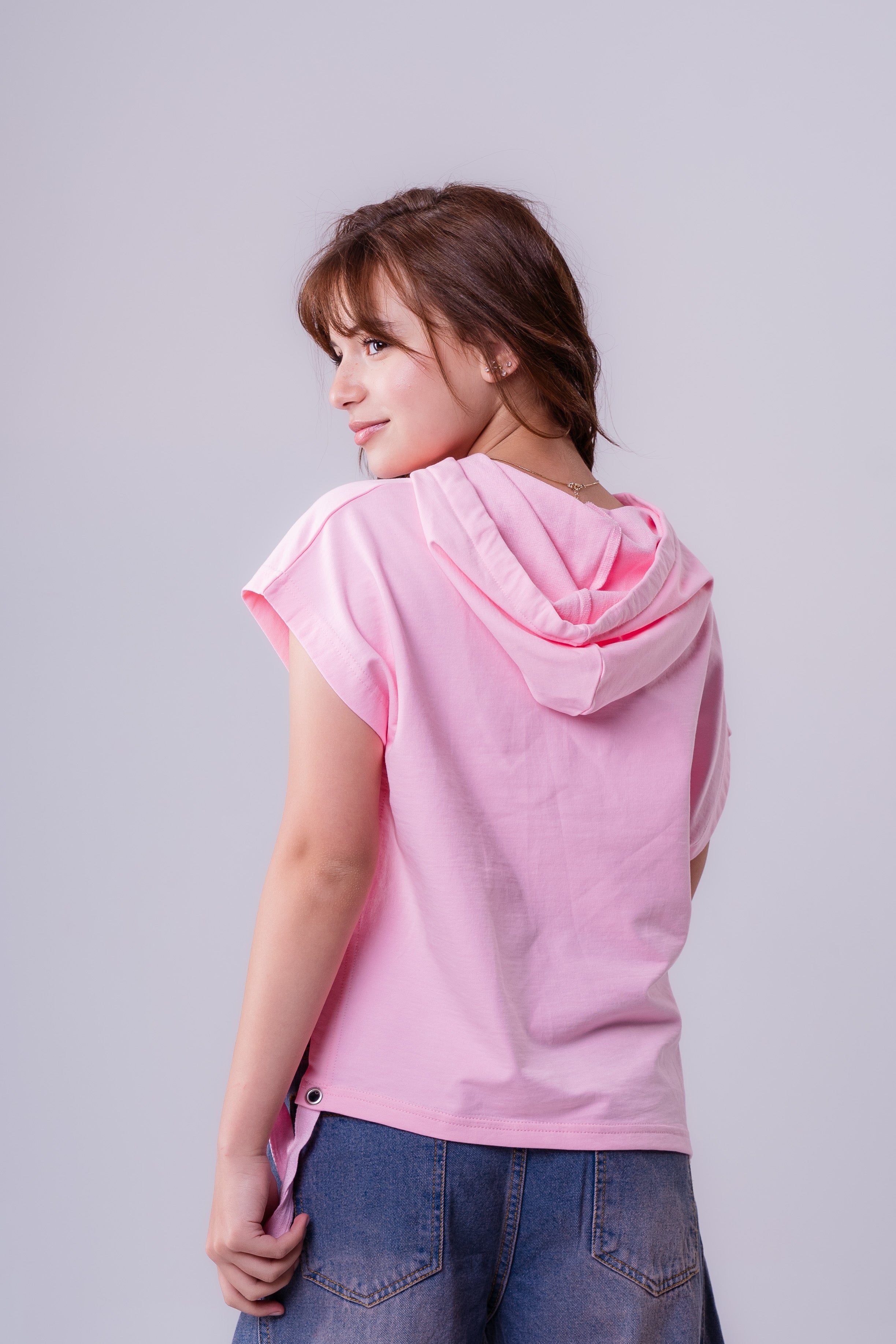 Girls' Short-Sleeve Hooded Tee with Side-Tie Detail