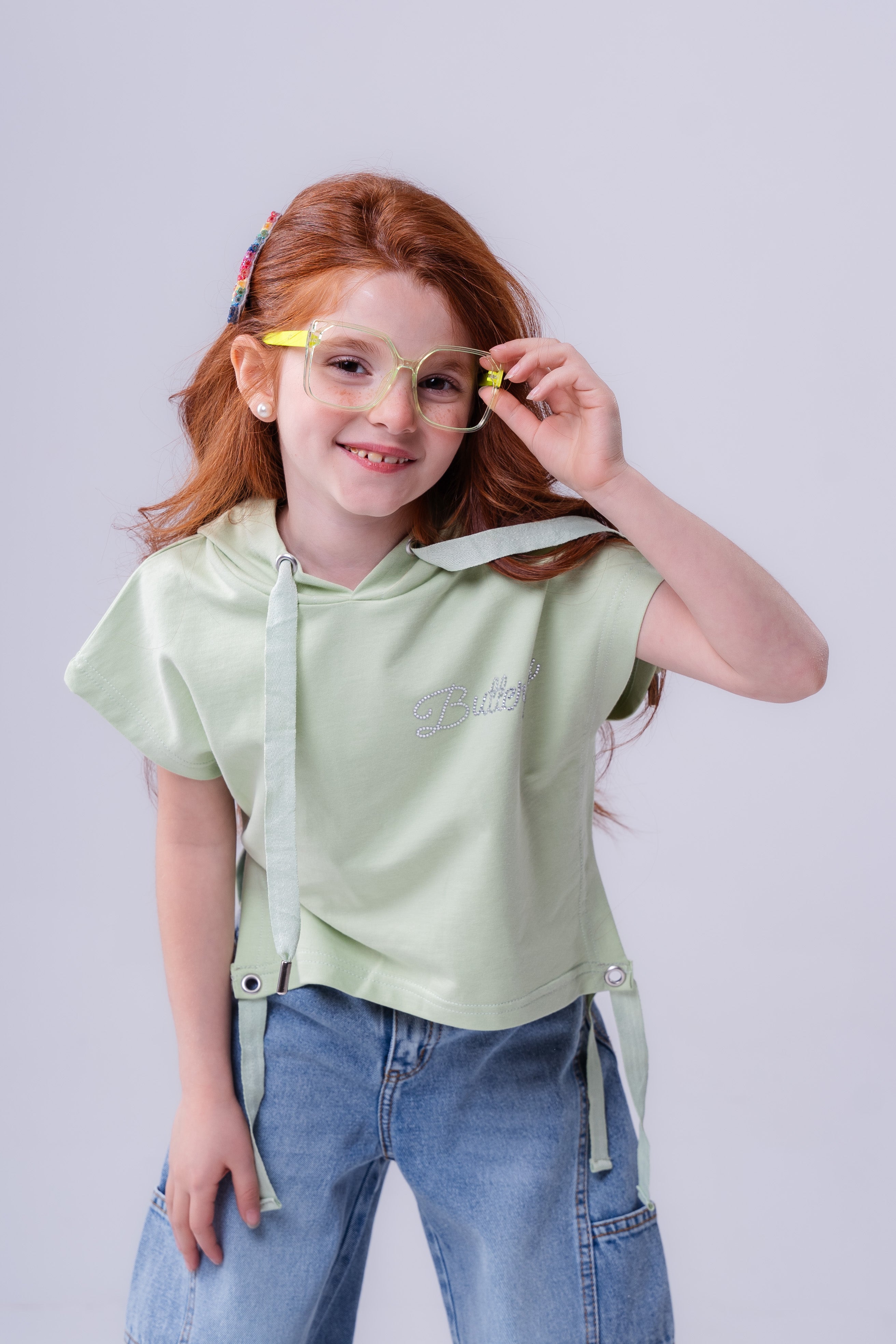 Girls' Short-Sleeve Hooded Tee with Side-Tie Detail