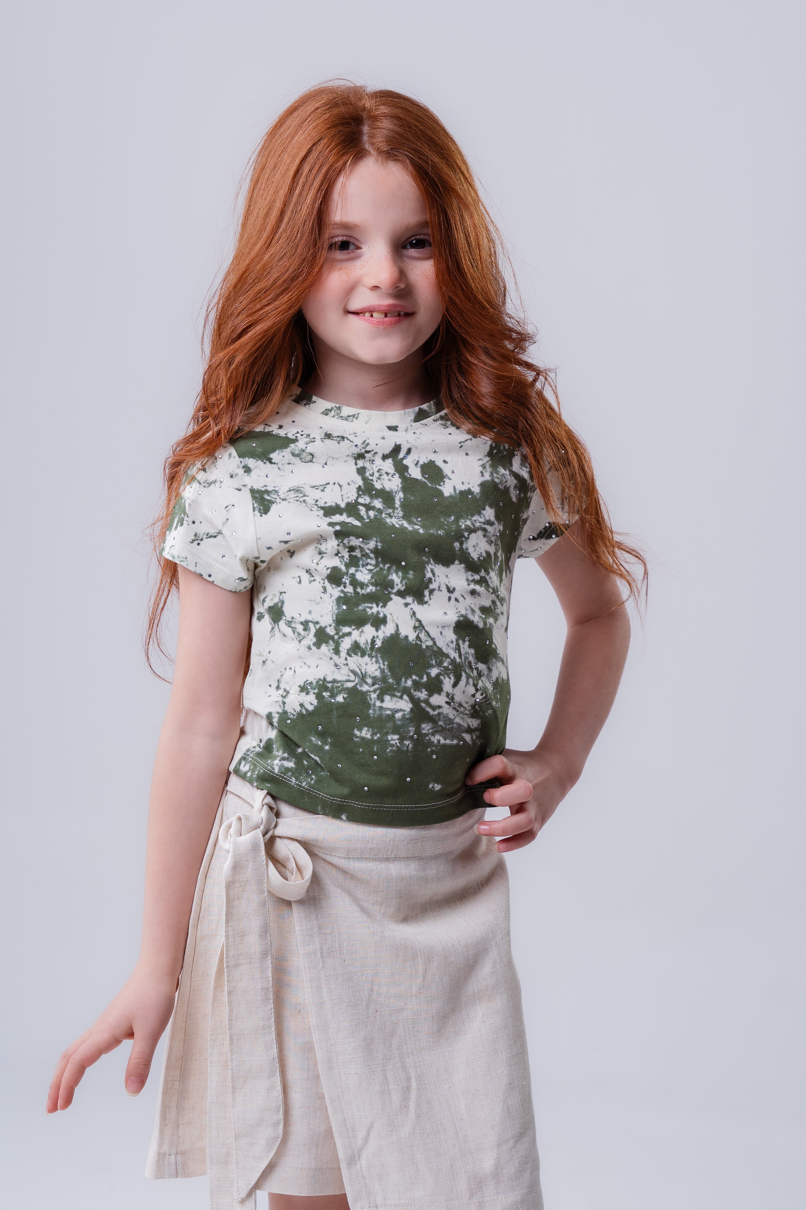 Girls' Lilac Rhinestone Studded Short-Sleeve Top