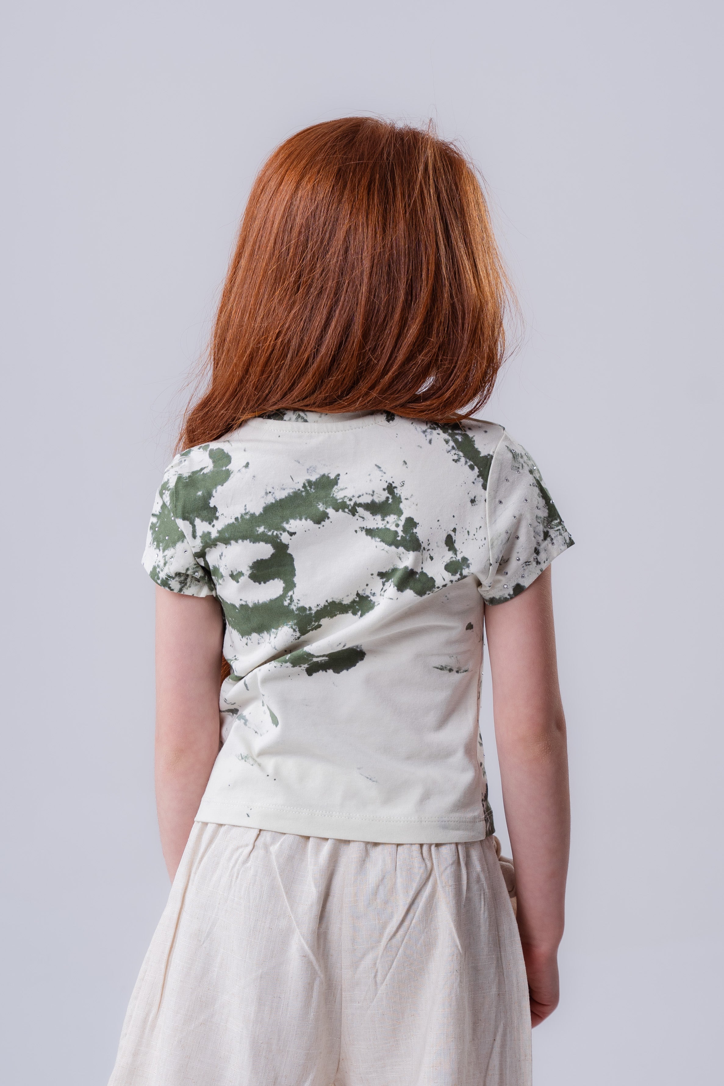 Girls' Lilac Rhinestone Studded Short-Sleeve Top