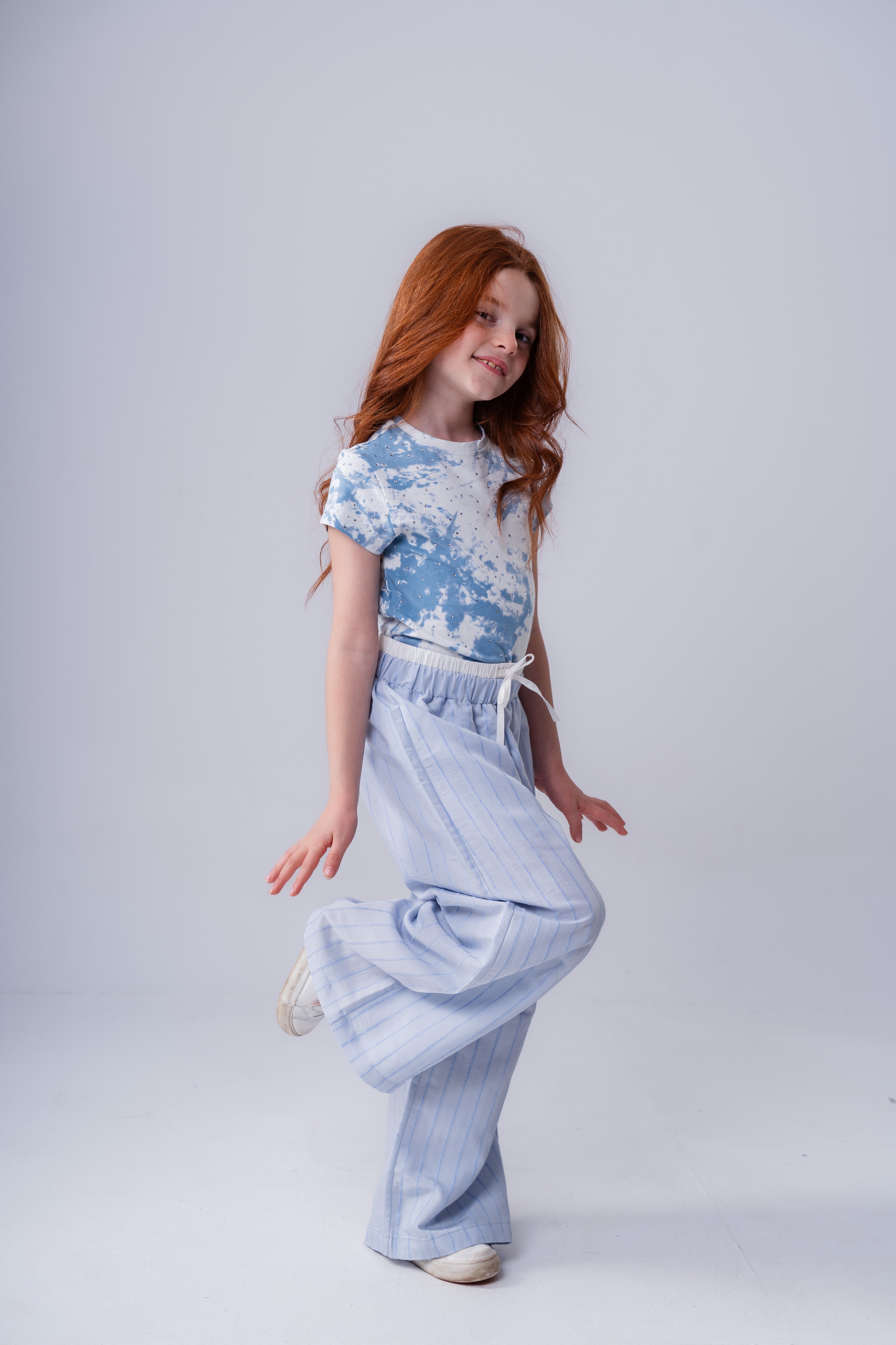 Girls' Lilac Rhinestone Studded Short-Sleeve Top