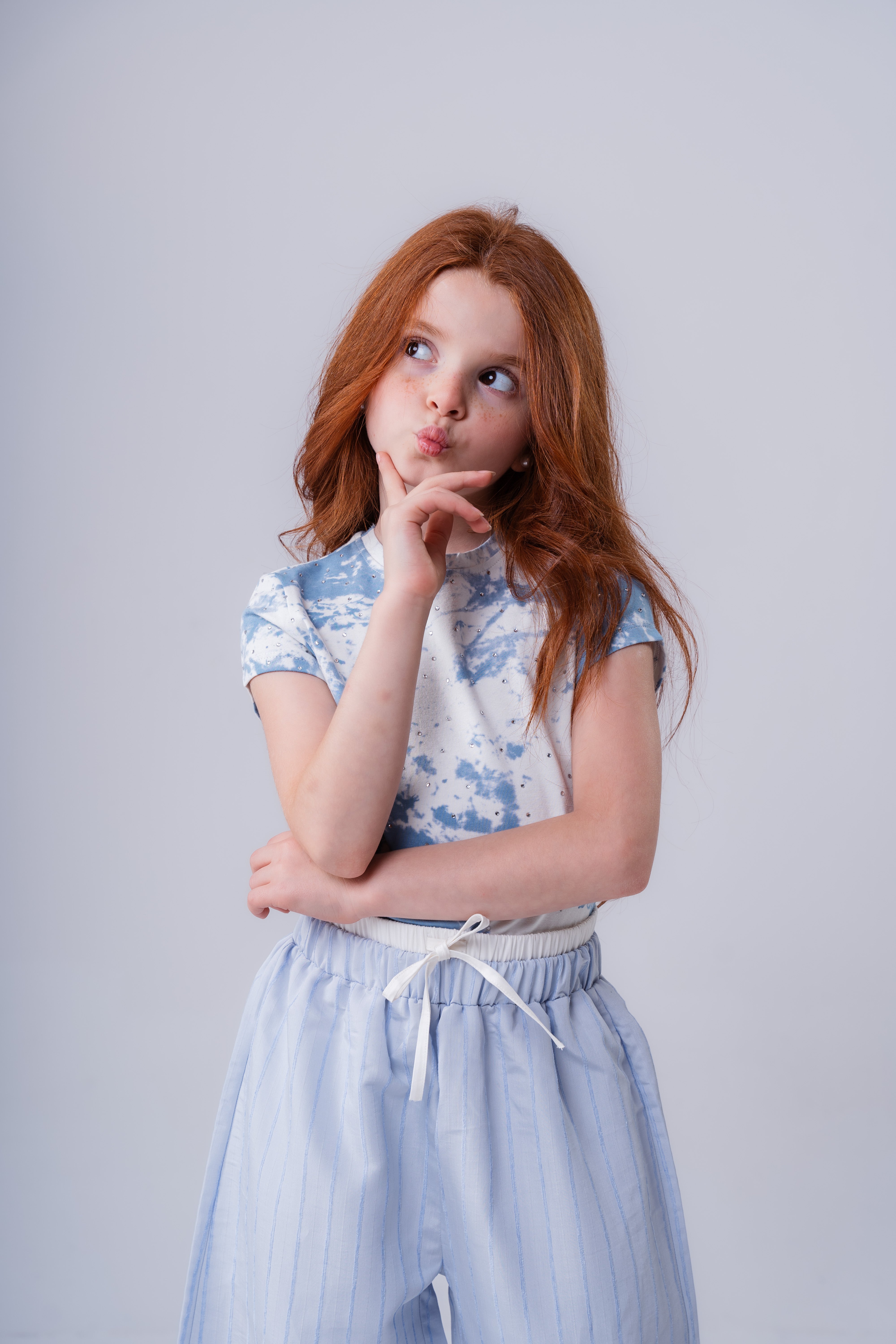 Girls' Lilac Rhinestone Studded Short-Sleeve Top