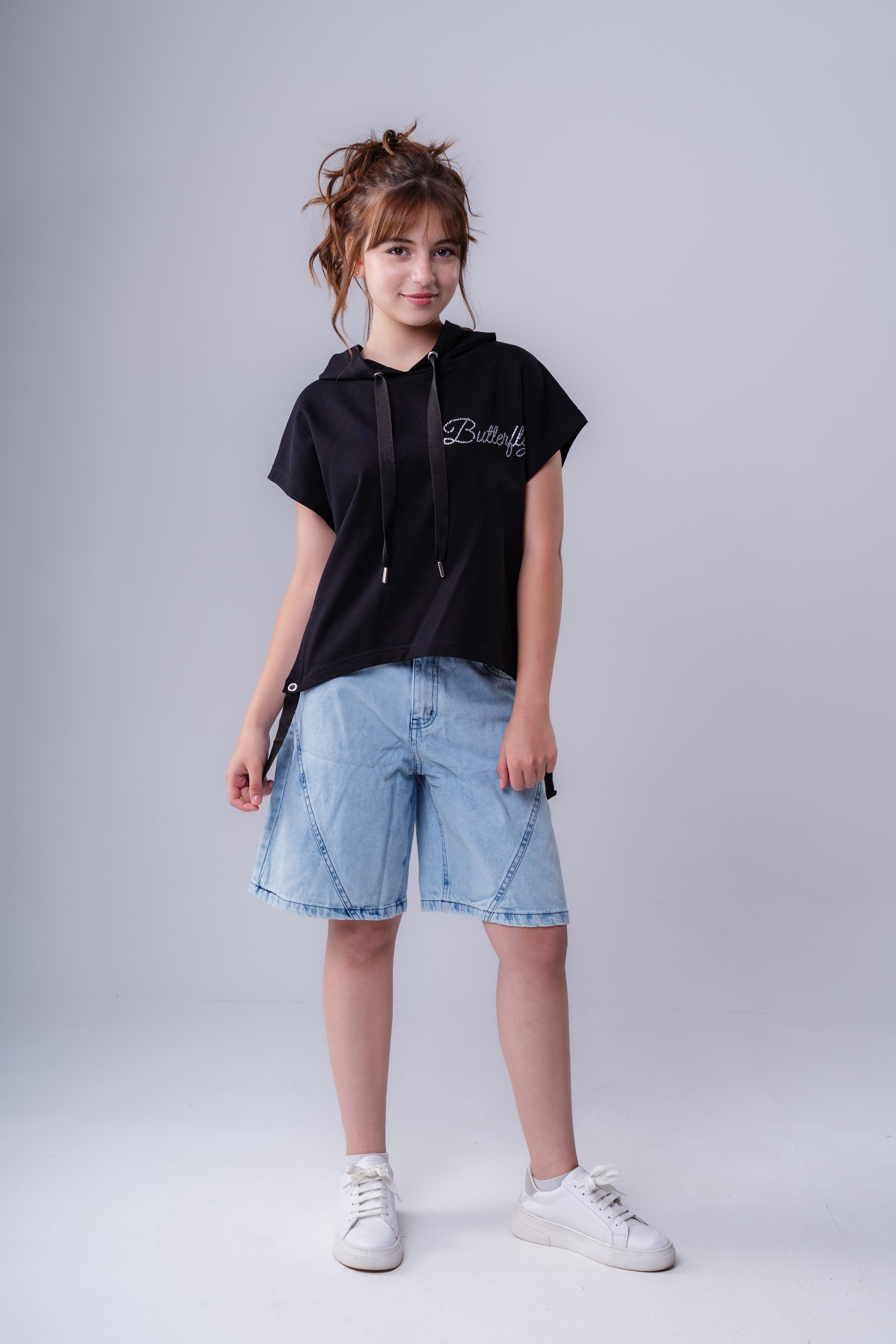 Girls' Short-Sleeve Hooded Tee with Side-Tie Detail