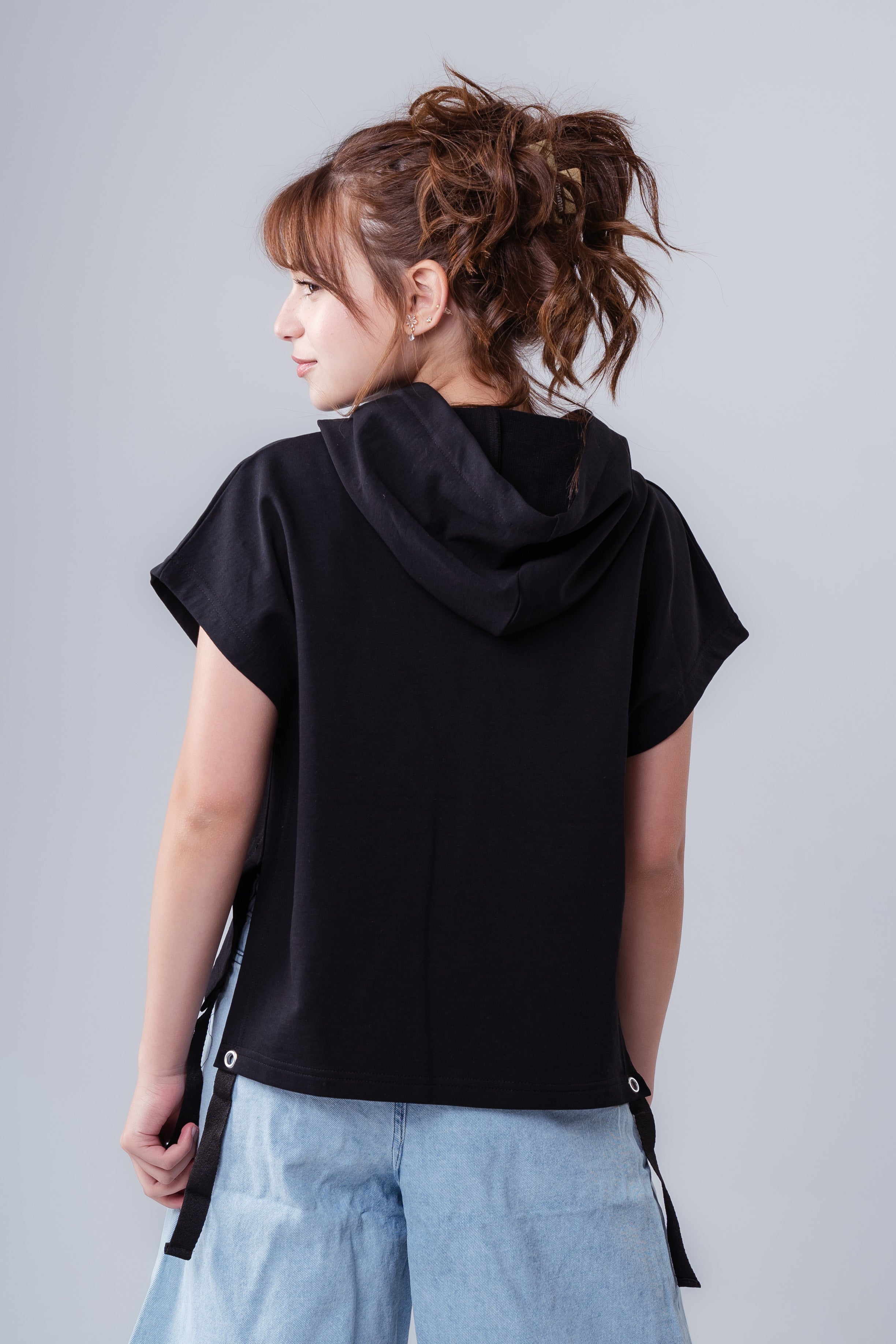 Girls' Short-Sleeve Hooded Tee with Side-Tie Detail